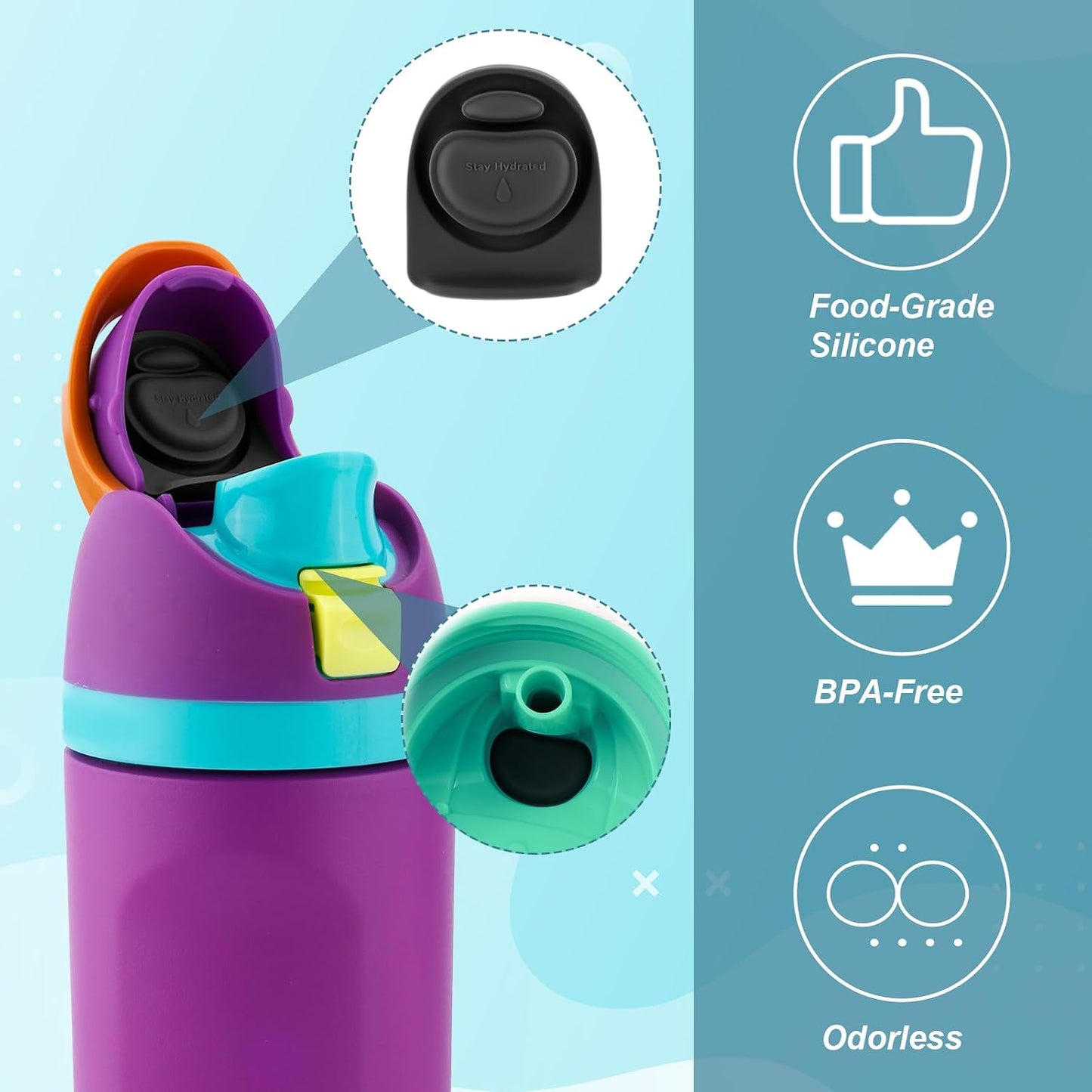 3pcs Replacement Stopper for Owala FreeSip 24/32oz, Water Bottle Top Lid Gasket Parts for Owala 16/19/24/32/40oz Seal Bottle Cap Mouth Silicone Bottle Gasket Plug Accessories, BPA Free(3 Colors) WN420