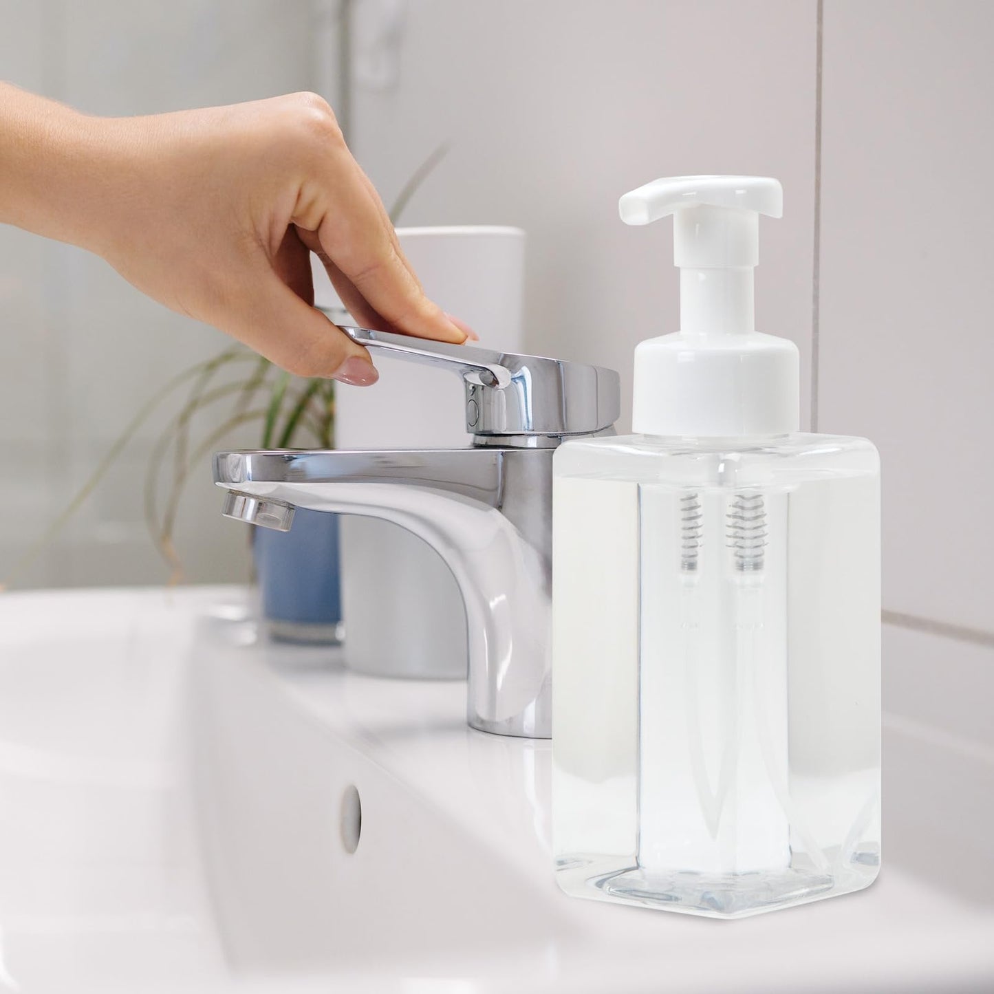 Ginger Lily Farms Foaming Soap Dispenser, Refillable Plastic Pump Bottles for Liquid Hand Soap, 12 oz. Clear Bottle with White Pump, 2-Pack WN420