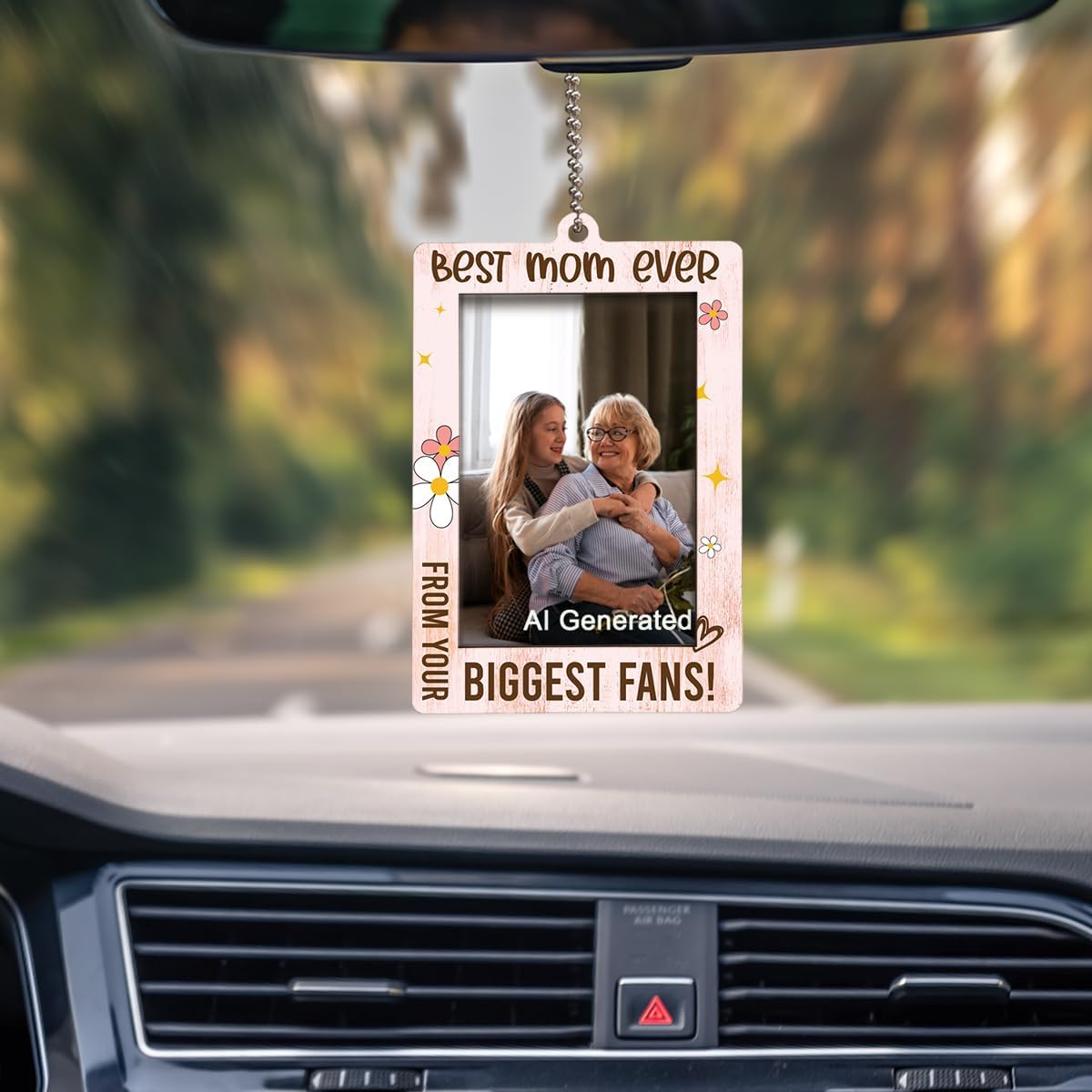 Mommy Birthday Idea, Best Mom Ever Photo Frame Car Decoration Gifts for Grandmother, Wooden Car Hanging Picture Frame, Holds 2 * 2.95 inches Photo BST202