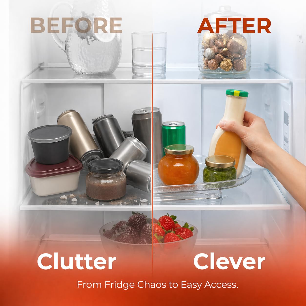 Oizeir Refrigerator Lazy Susan (2PK) - Clear Rectangular Fridge Organizer - Turntable Tray Lazy Susan for Refrigerator - Cabinet & Pantry Organizer - Smooth 360° Rotating Swivel Spinning Fridge Shelf BST220