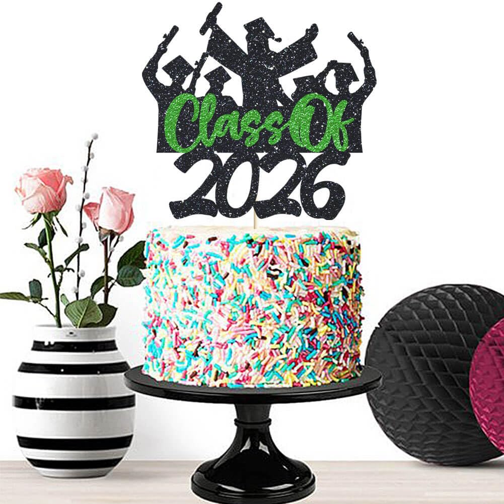 2026 Graduation Cake Topper Gold Glitter Class of 2026 Cake Topper Congrats Grad Party Cake Decor for Senior High School 2026 Graduation Party Cake Supplies Decorations BST202