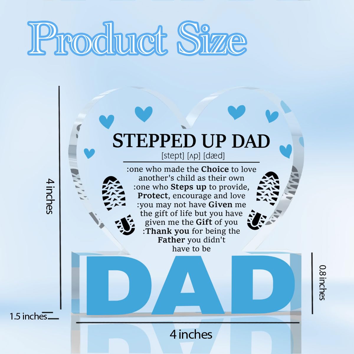 Fathers Day Bonus Dad Gifts Best Stepdad Gifts from Stepdaughter Stepson Funny Birthday Gift for Stepfather Heart Acrylic Sign Decor 4 X 4 Inches BST202