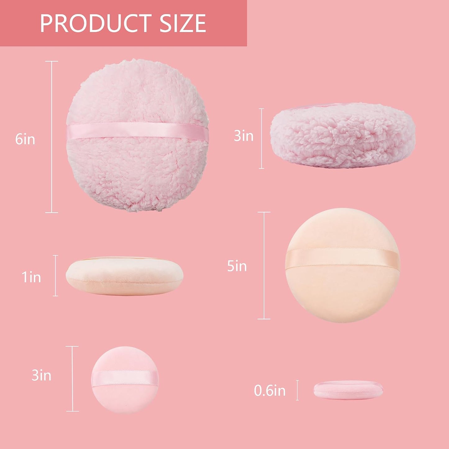4-Pack Powder Puff and Container, 3 Sizes Makeup Puff Set Includes 6" Body Powder Brush & Face Puffs (13cm & 7.5cm), Soft Dusting Puffs for Women WN420