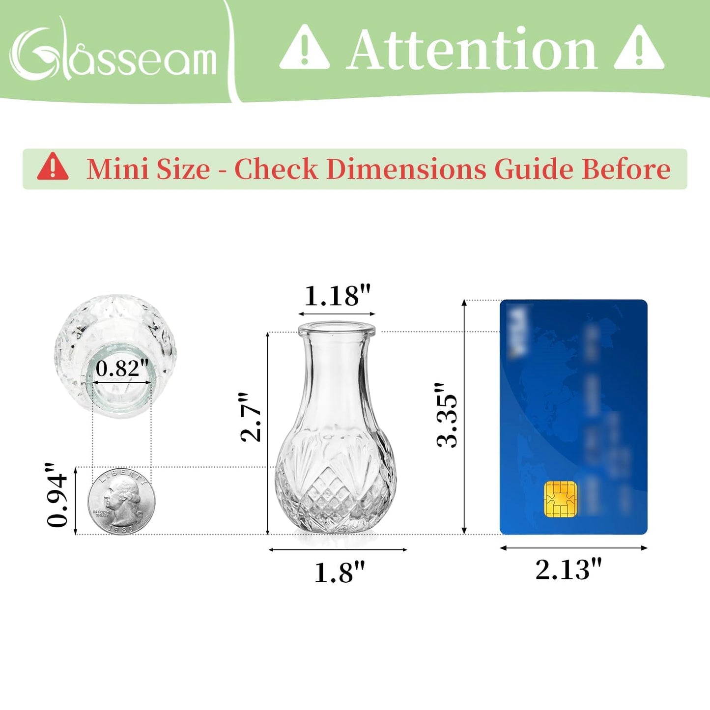 Glasseam Mini Bud Vases for Centerpieces: 20Pcs Clear Glass Vases in Bulk | For Single Flowers, Small Stems, Tiny 2.7", Embossed Thick Glass, Wedding, Party, Baby Shower, Dining Room Table Decoration BST326H