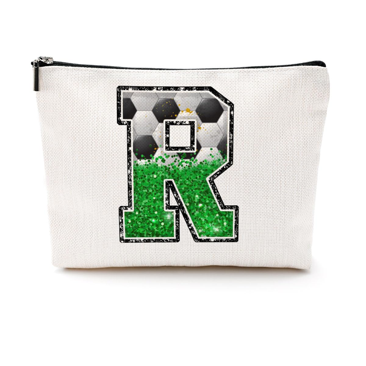 Soccer Gifts Initial Makeup Bag Soccer Girl Gifts Cosmetic Bag Letter D | Monogrammed Zipper Pouch Soccer Accessories for Girls Women Player Coaches Friend Graduation Birthday Gifts BST202