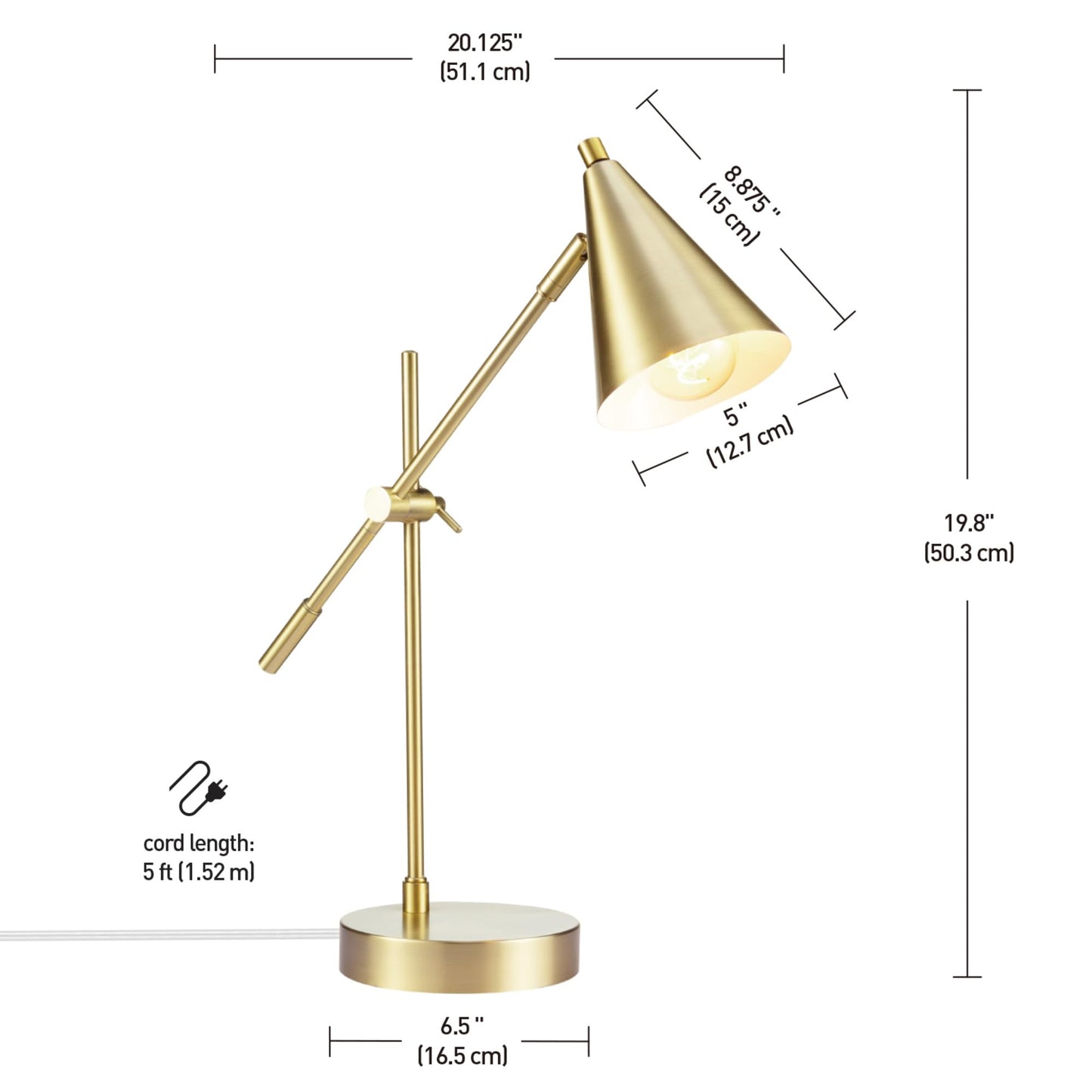Globe Electric x Novogratz 52887 18" Desk Lamp, Matte Brass Finish, Adjustable Height N25