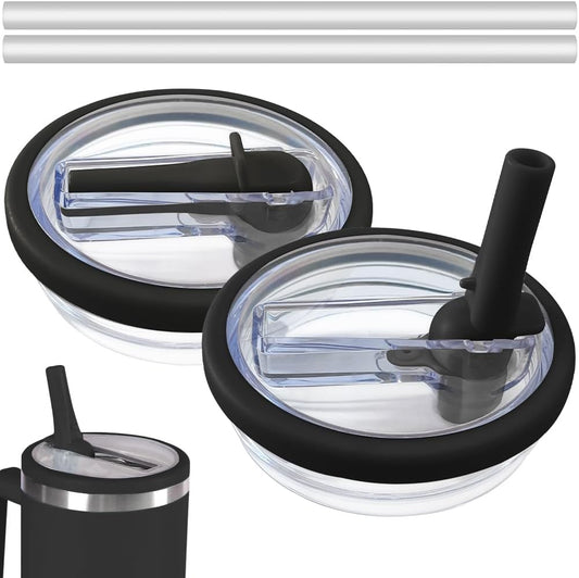 2-Pack Leak Proof Lid Replacement 40 oz, Only Fit for Stanley Quencher H2.0 Tumbler, Reusable Flip Straw Lid Top Cover for Stanley 40oz Cup Accessories, Replacement of Leaking Original Lids, Black BST326H