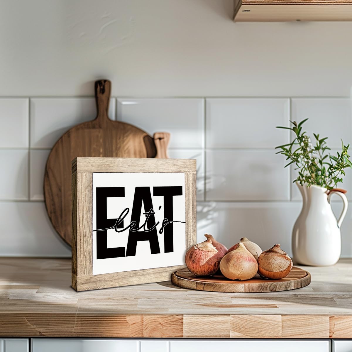 Just A Spoonful of Sugar Sign, Coffee Decor Sign, Rustic Kitchen Box Signs, Coffee Station Decor, Modern Farmhouse Home Decors for Kitchen Bar, Cafe Decors, Freestanding Wooden Plaque BST326L