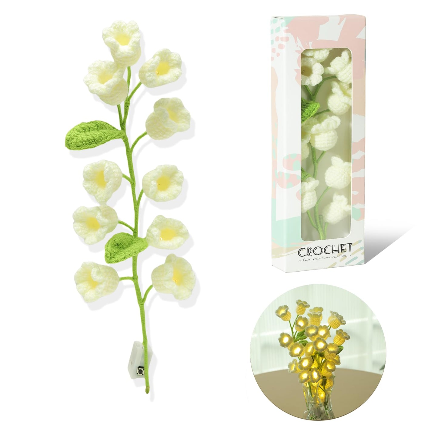 1PC Lily of The Valley Lamp Crochet Flowers Bouquet Light Gift for Women | Cute Night Light for Mother's Day, Wife, Girlfriend, Birthday, Perfect Home or Office Decor Battery Included BST220