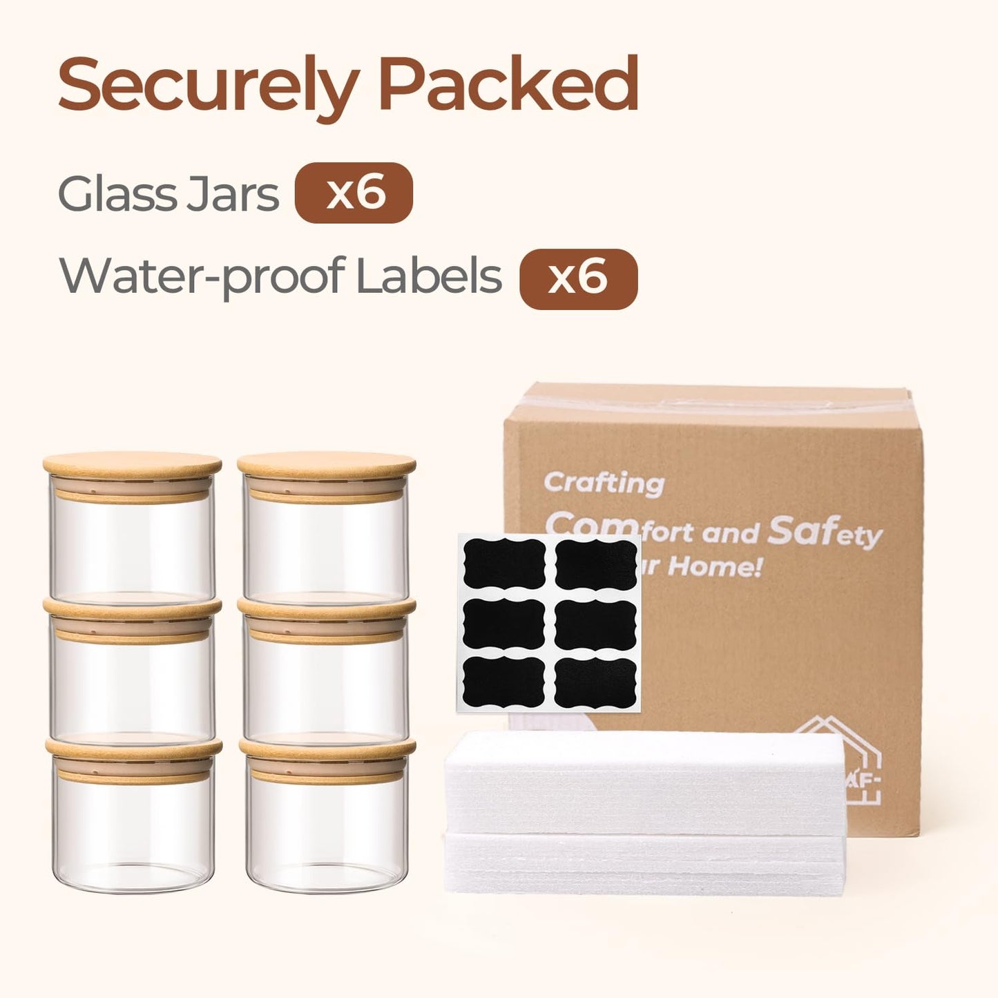 ComSaf Glass Storage Containers With Lids 0.5 Qt, 6 Pack Small Glass Jars | Small Glass Containers, Spice Jar 15oz, Candy, Family Snack Storage, Coffee Bar Organization, Size For Subpackage, BPA Free BST220