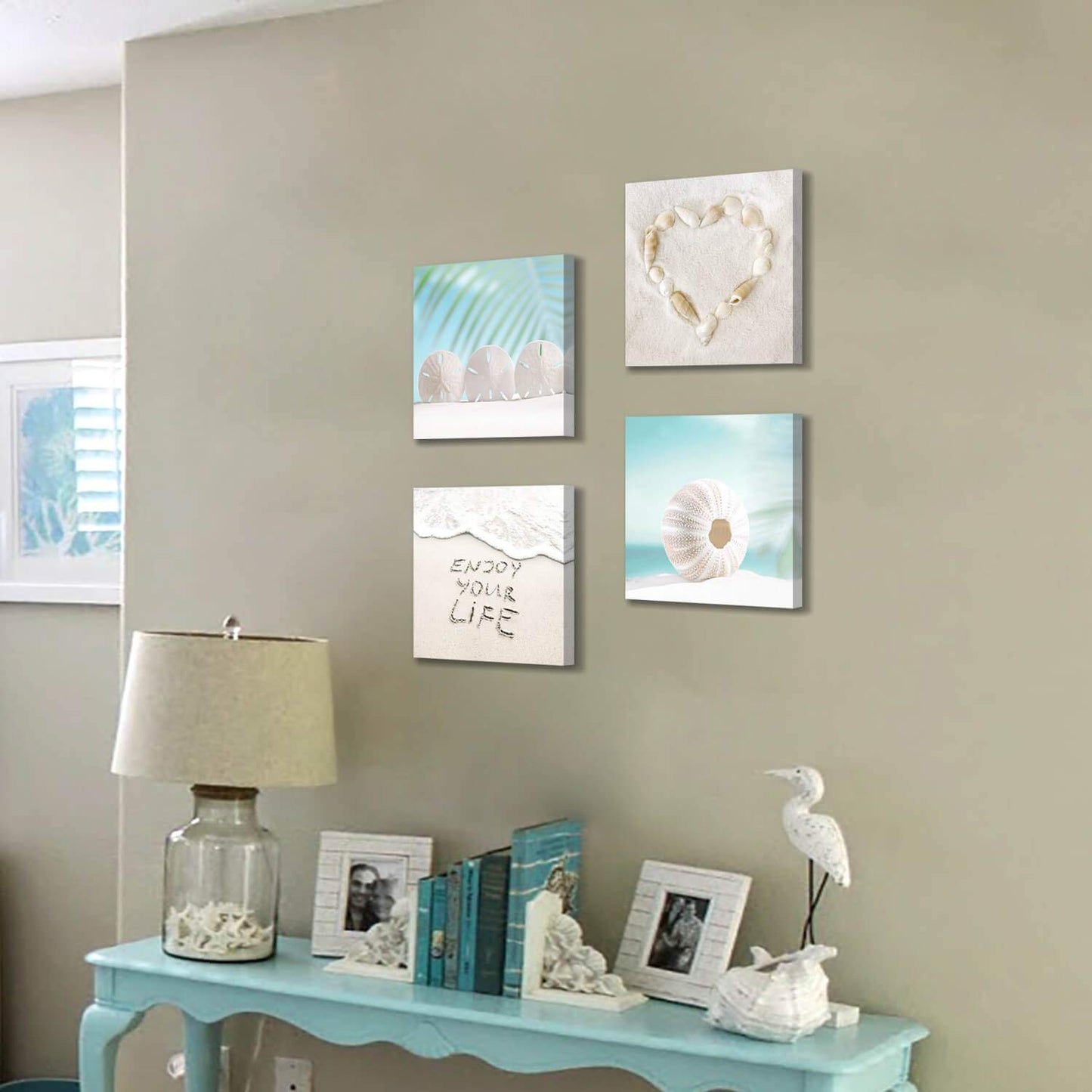 TAR TAR STUDIO Beach Seashells Artwork Canvas Pictures: Tropical Seaside Scene Painting Print for Wall (12" x 12" x 4 PCS, Multiple Style) BST220