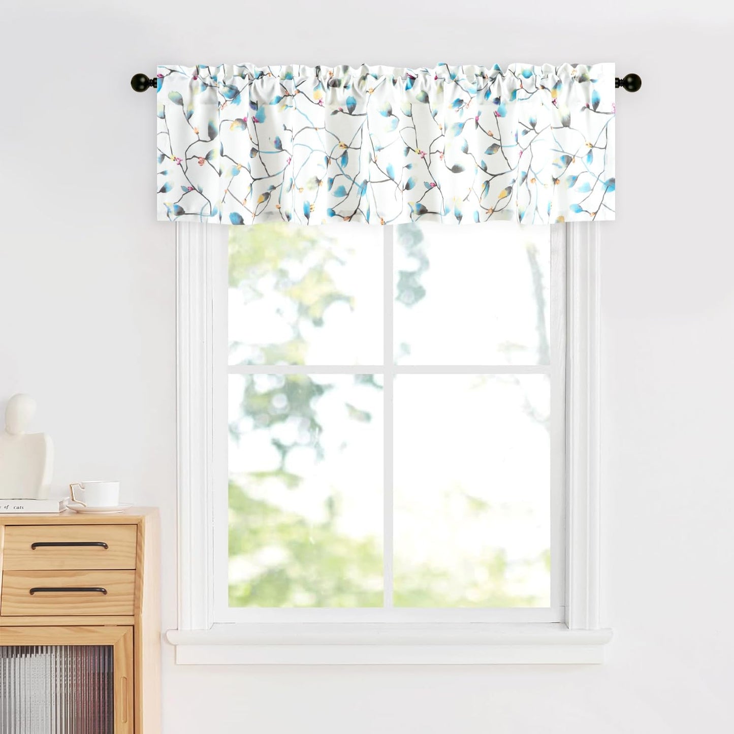 Leeva Farmhouse Kitchen Valances for Windows, Watercolor Blossoming Floral Print Curtains, Soft Faux Linen Curtain Toppers and Valances for Bedroom, 60 x 14 Inch, Brown & Grey, 1 Panel BST220