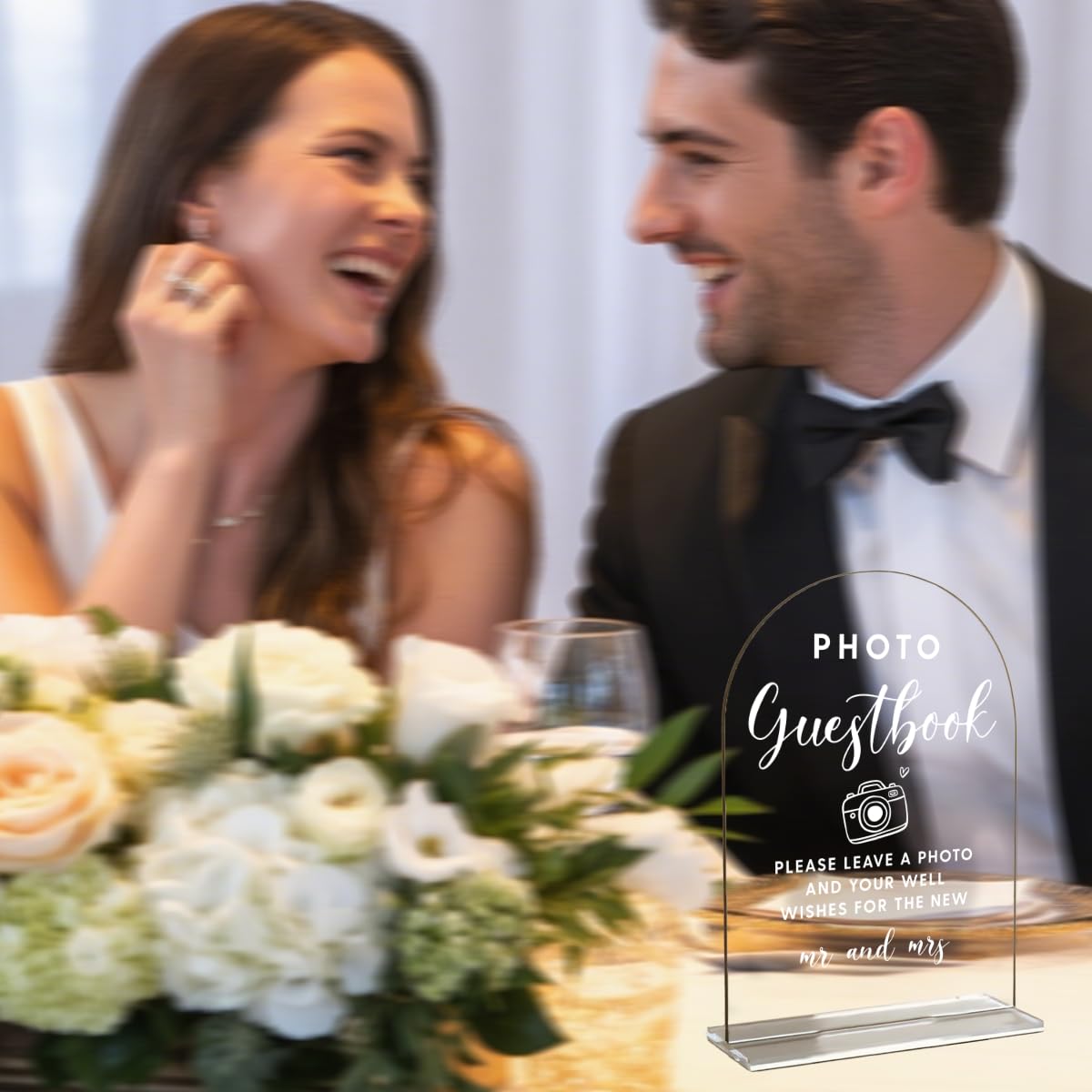 Acrylic Wedding Signs, Bridal Shower Decorations, Modern Arched Round Top Acrylic Table Top Sign with Holder for Wedding Reception Party Dinner - Can't Wait to See What Develops (Clear) BST326L