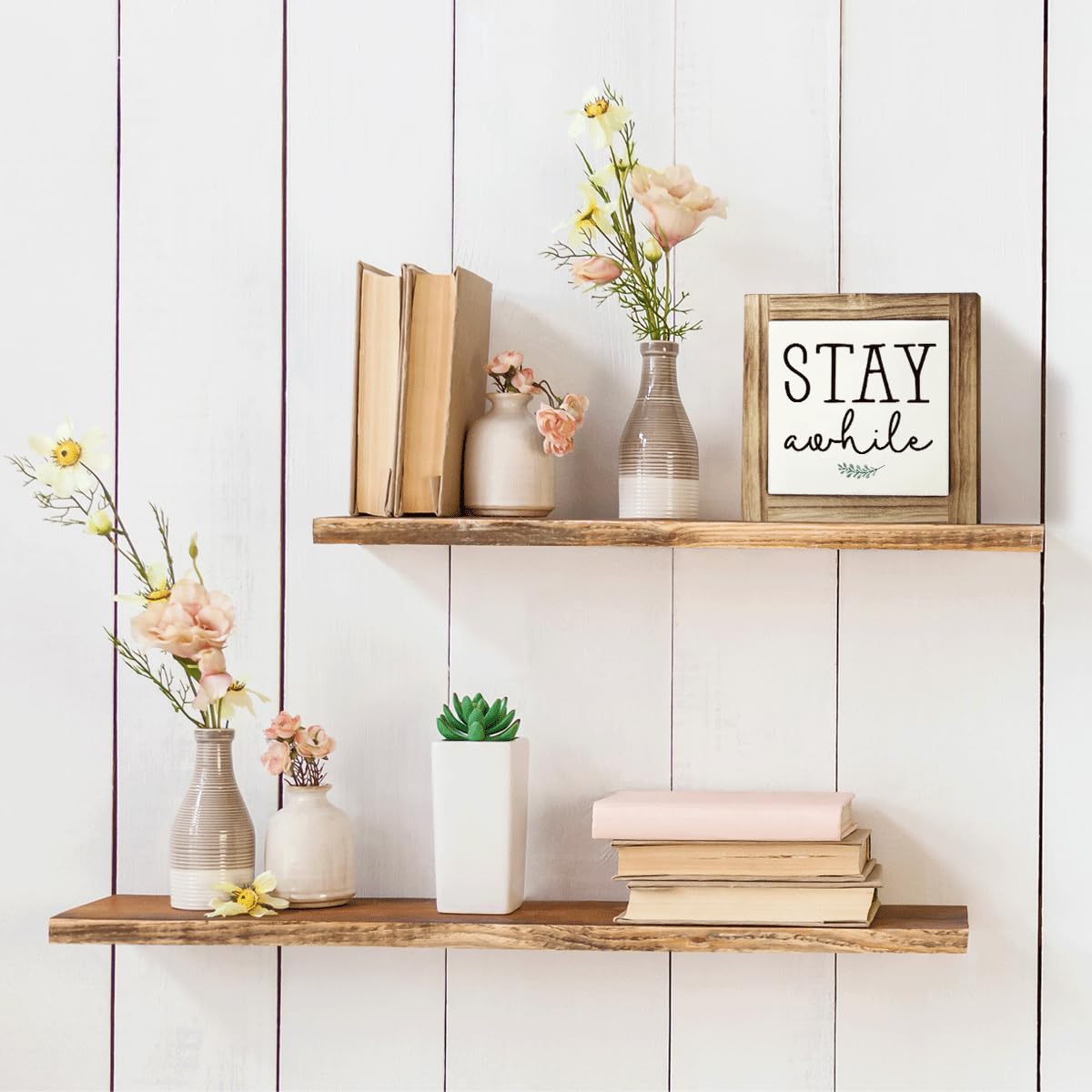 Homes Decor Signs, Decorative Wooden Box Sign, Farmhouse Decors for Living Room, Bedroom, Kitchen, New Home Decor, Shelf Counter Decoration, Home Sweet Home Sign, 5.9×5.9 inches BST220