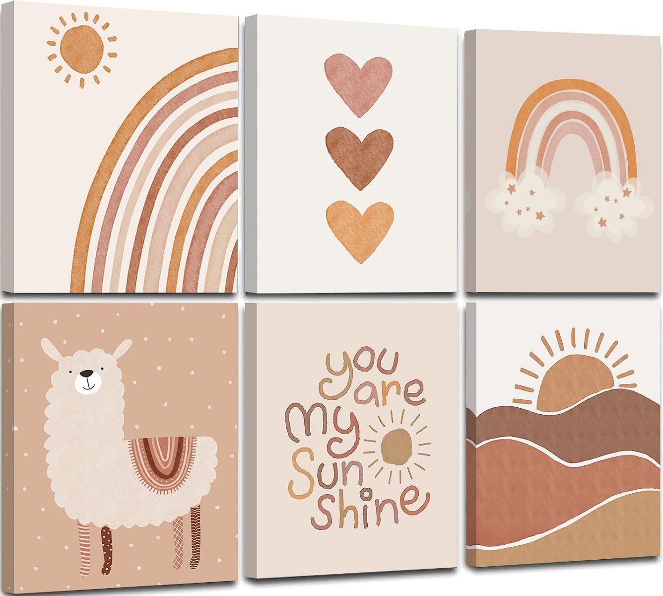 Quzenu Boho Rainbow You Are My Sunshine Canvas Prints Framed for Baby Girl Room Decor Wall Art for Girl Nursery BST220