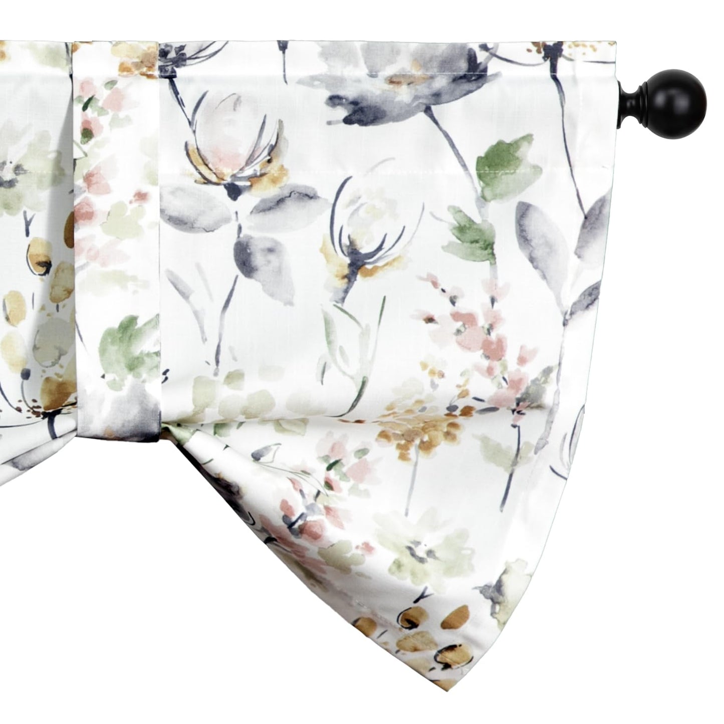 Leeva Farmhouse Kitchen Valances for Windows, Watercolor Blossoming Floral Print Curtains, Soft Faux Linen Curtain Toppers and Valances for Bedroom, 60 x 14 Inch, Brown & Grey, 1 Panel BST220