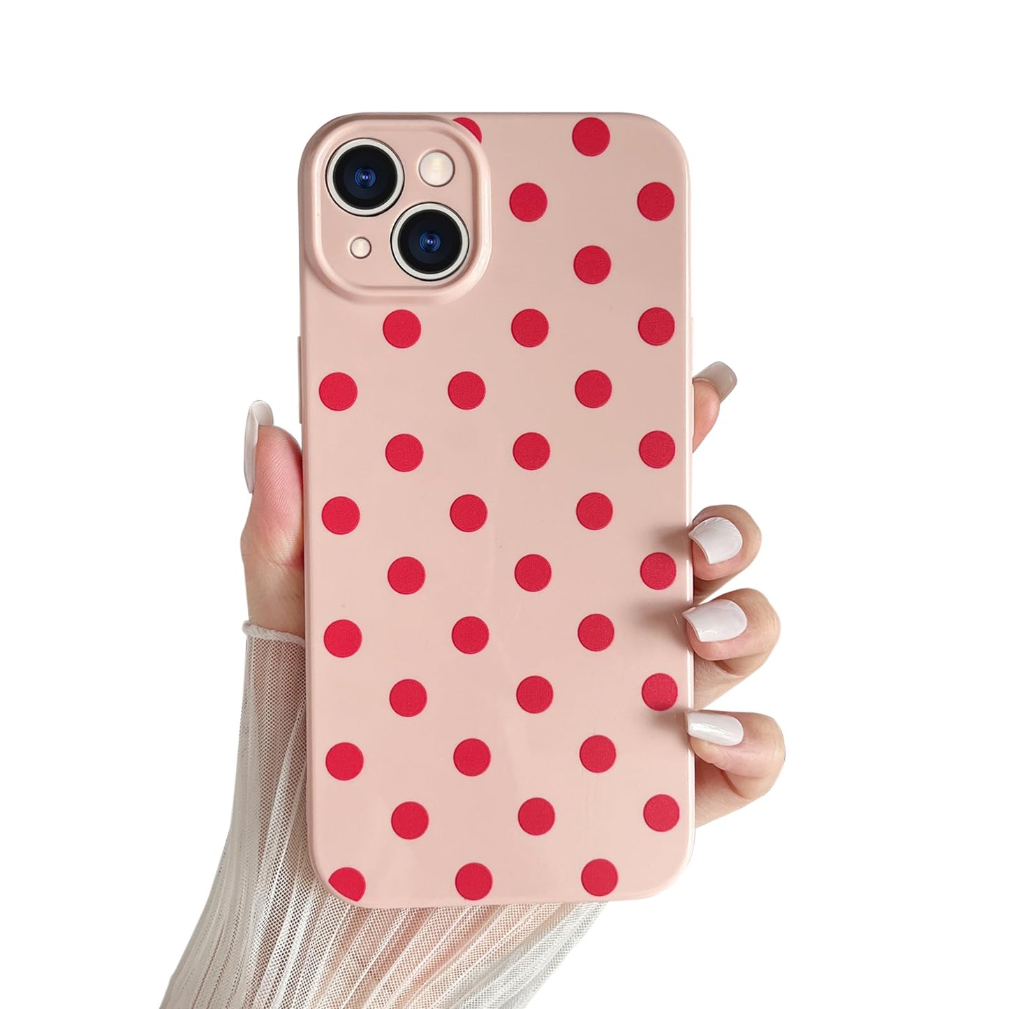 Skyseaco Compatible with iPhone 15 Case Cute Polka Dot Phone Case Soft Slim TPU Shockproof Phone Cover Full Camera Protection for Women Girls - Black WN420