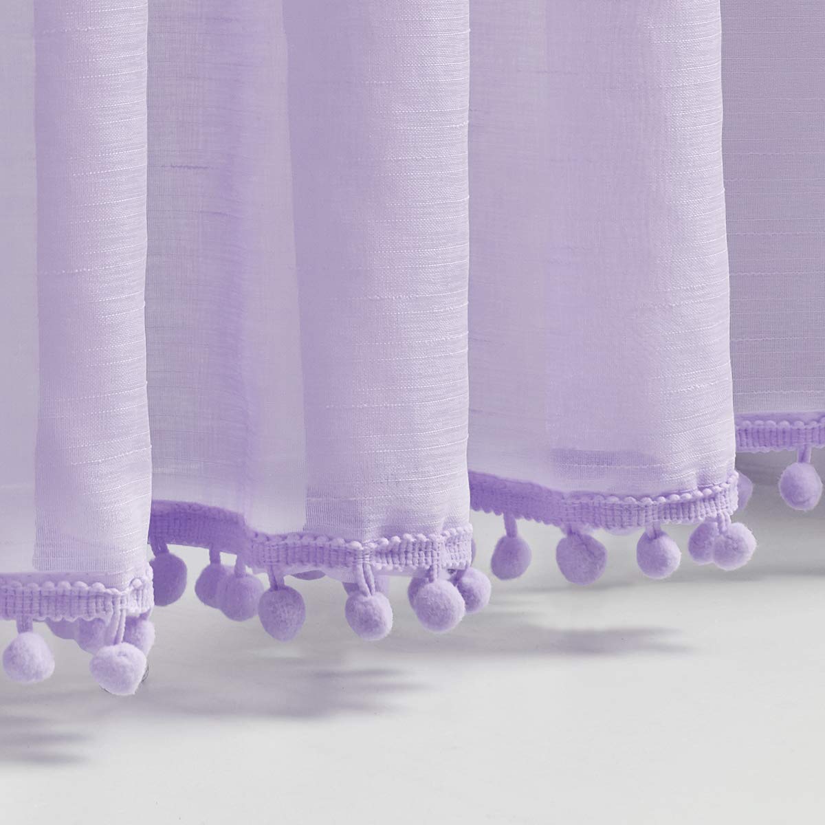 Treatmentex Pom-Pom Grey Sheer Curtains for Bedroom 63" Window Drapes Rod Pocket Textured Sheer Curtain for Kids Room 52" w 2 Panels BST202