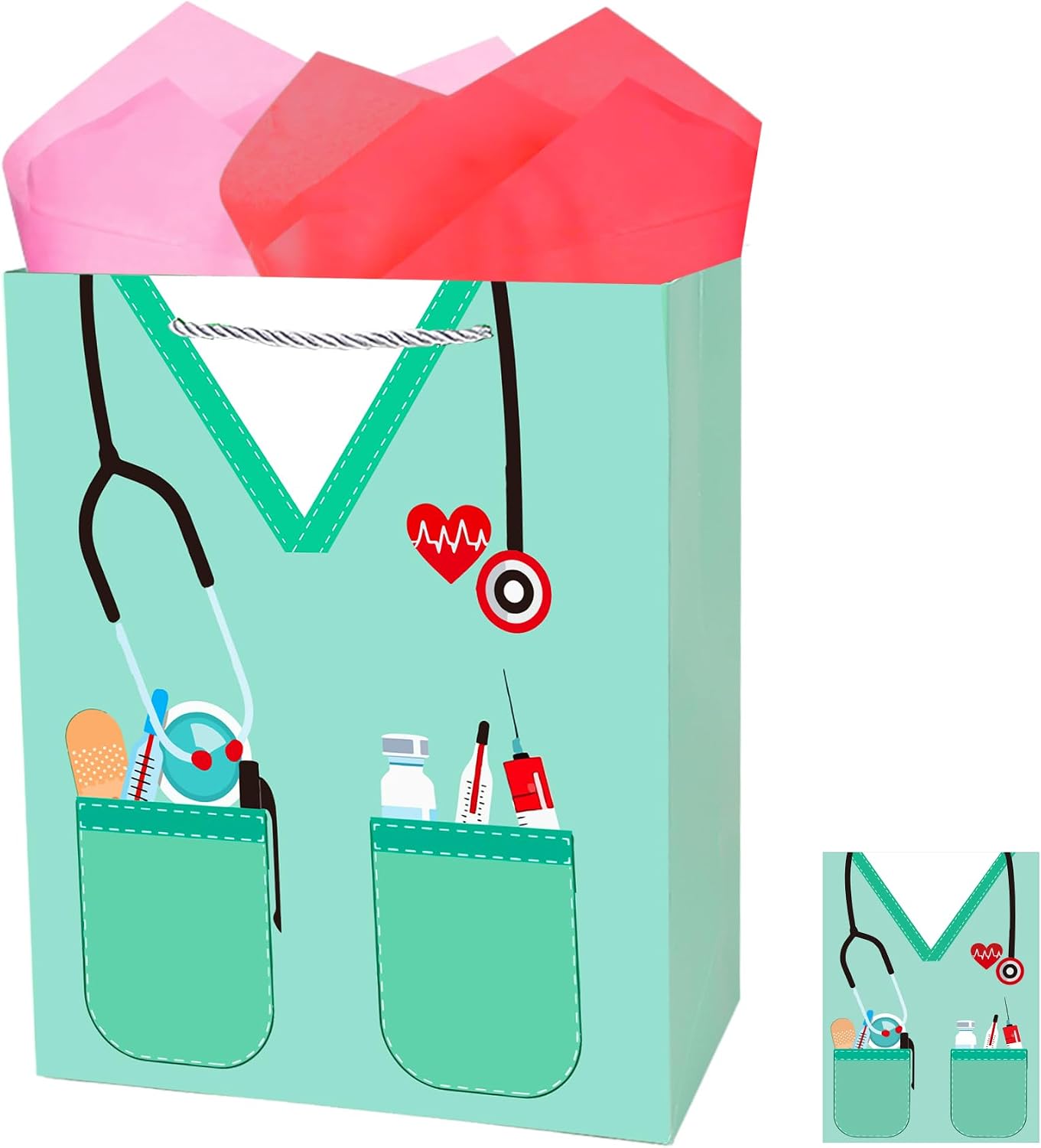 Nurse Graduation Gift Bag, Large Nurse Gift Bags with Tissue Paper, Nurses Paper Goodie Bags with Handles, Nurses Appreciation Gifts for Women Doctor Medical School Nursing Graduation Party Supplies BST326H