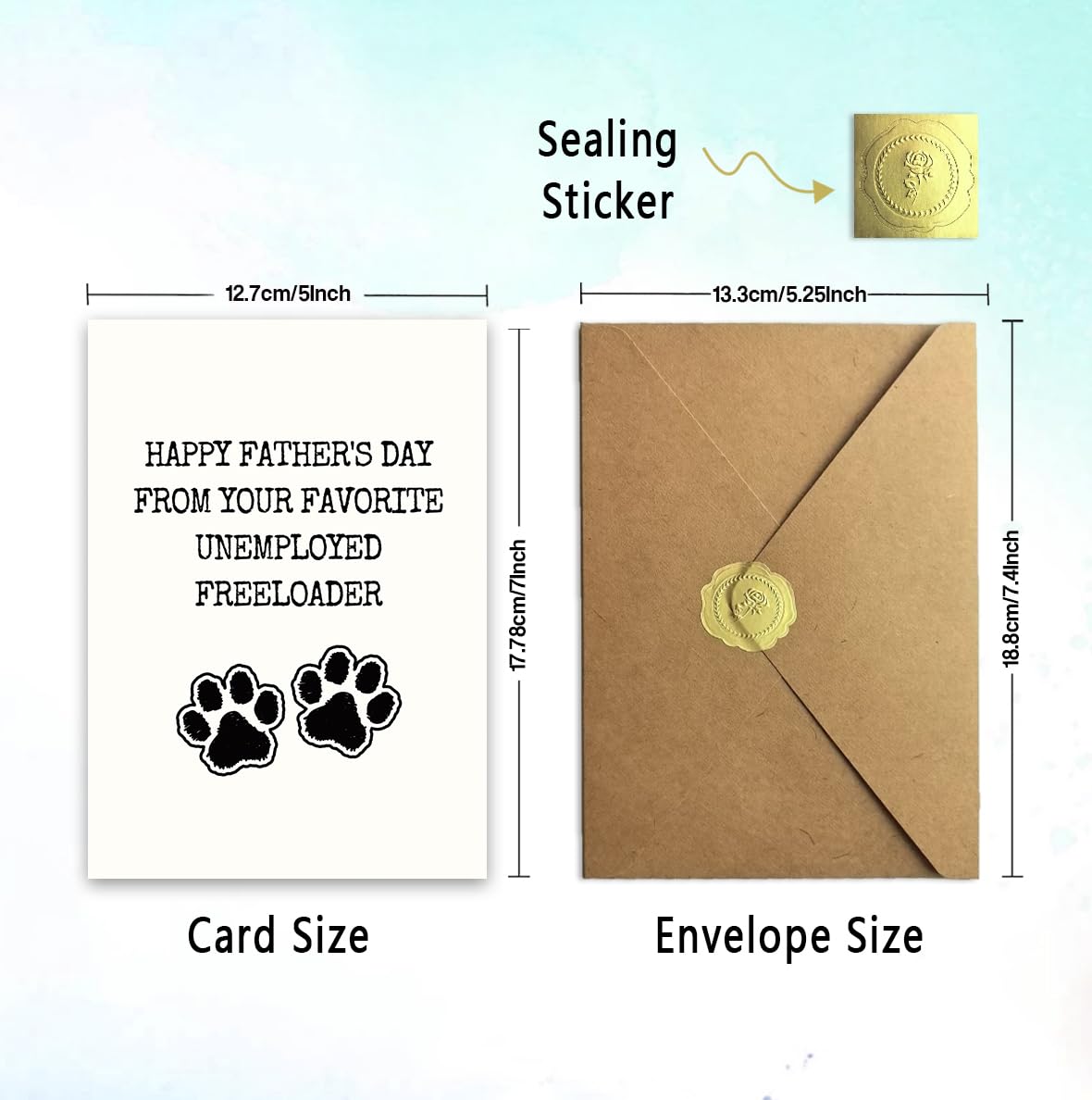 Funny Fathers Day Card for Dad, Fathers Day Gift for Dad, with Kraft Envelope and Gold Seal Sticker BST220