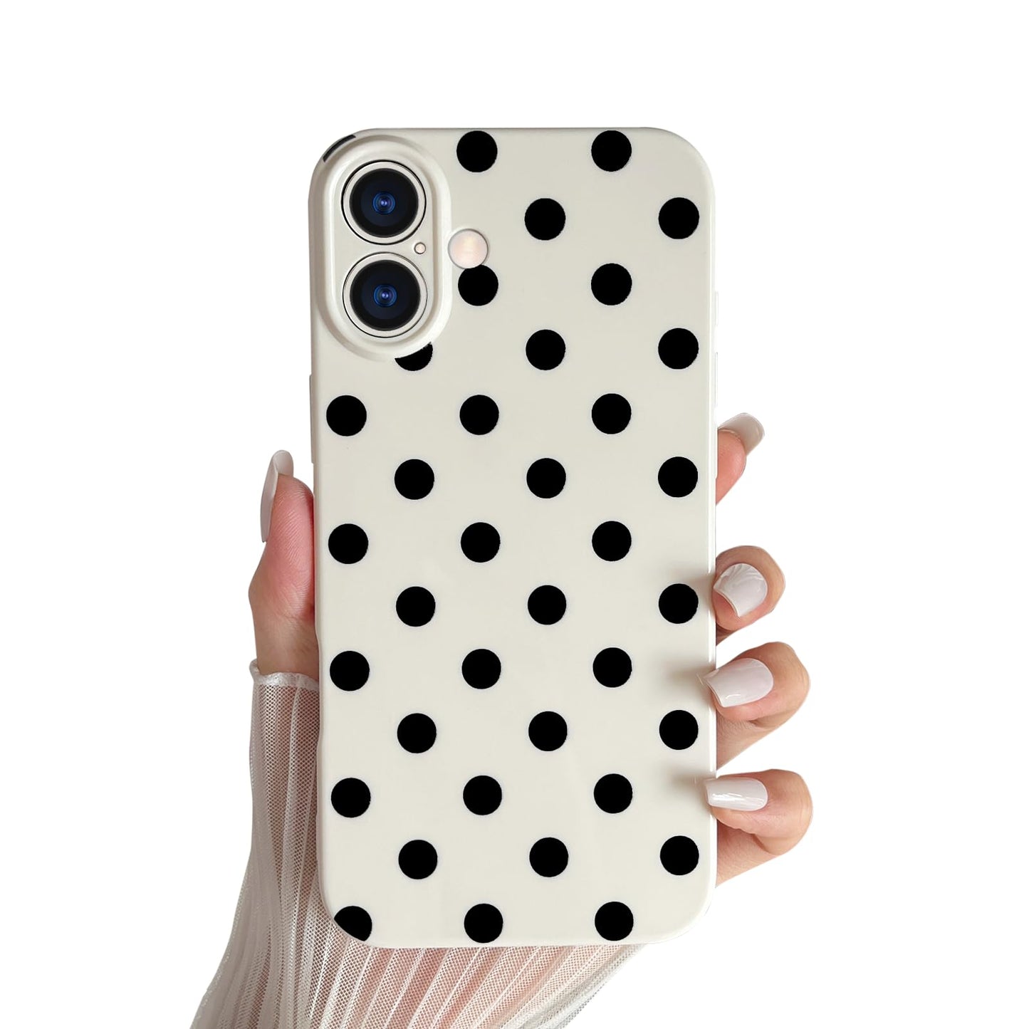 Skyseaco Compatible with iPhone 15 Case Cute Polka Dot Phone Case Soft Slim TPU Shockproof Phone Cover Full Camera Protection for Women Girls - Black WN420
