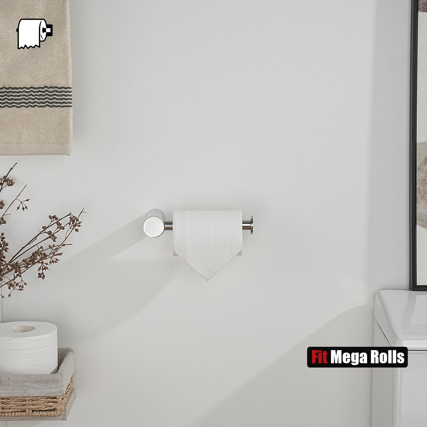 JQK Chrome Toilet Paper Holder, 5 Inch 304 Stainless Steel Thick 8mm Tissue Paper Dispenser for Bathroom, Hold Mega Rolls, Polished Chrome Wall Mount, TPH600-CH BST220