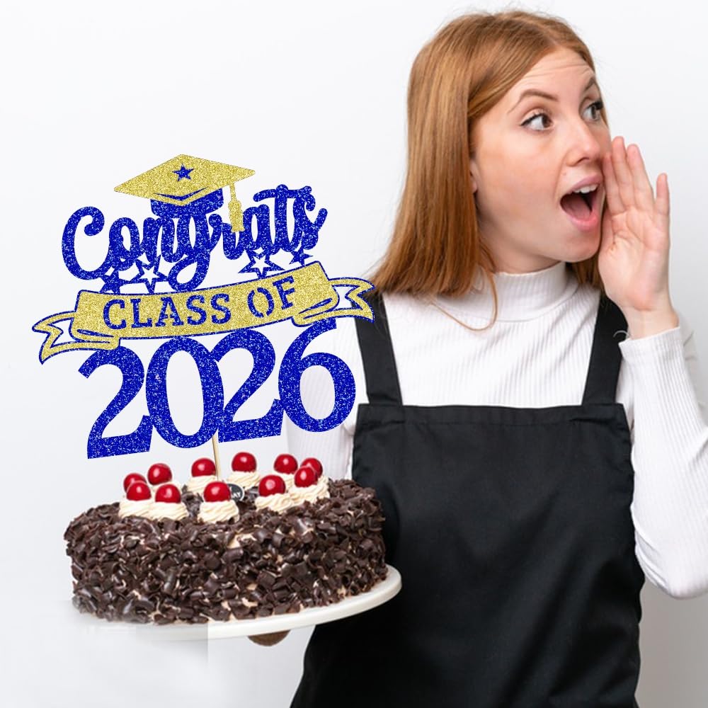 Congratulations Cake Topper,Congratulations 2026 Graduation | Cake Topper,Graduation, Wedding, Retirement, Birthday, Anniversary, Celebration Party Decorations Supplies (Black Gold) BST202