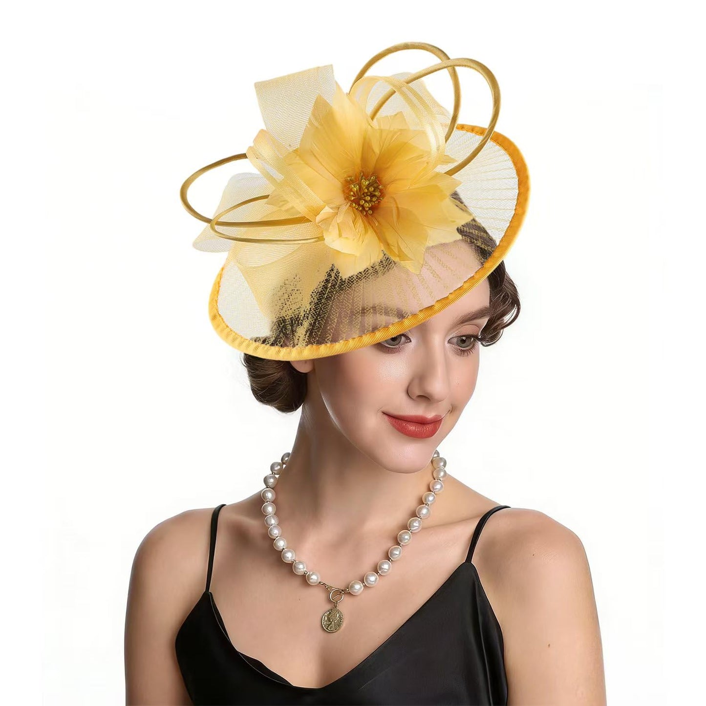 SAFERIN Elegant Women's Fascinator Hat with Veil and Feather Hair Clip Headpiece for Weddings Tea Party WN420