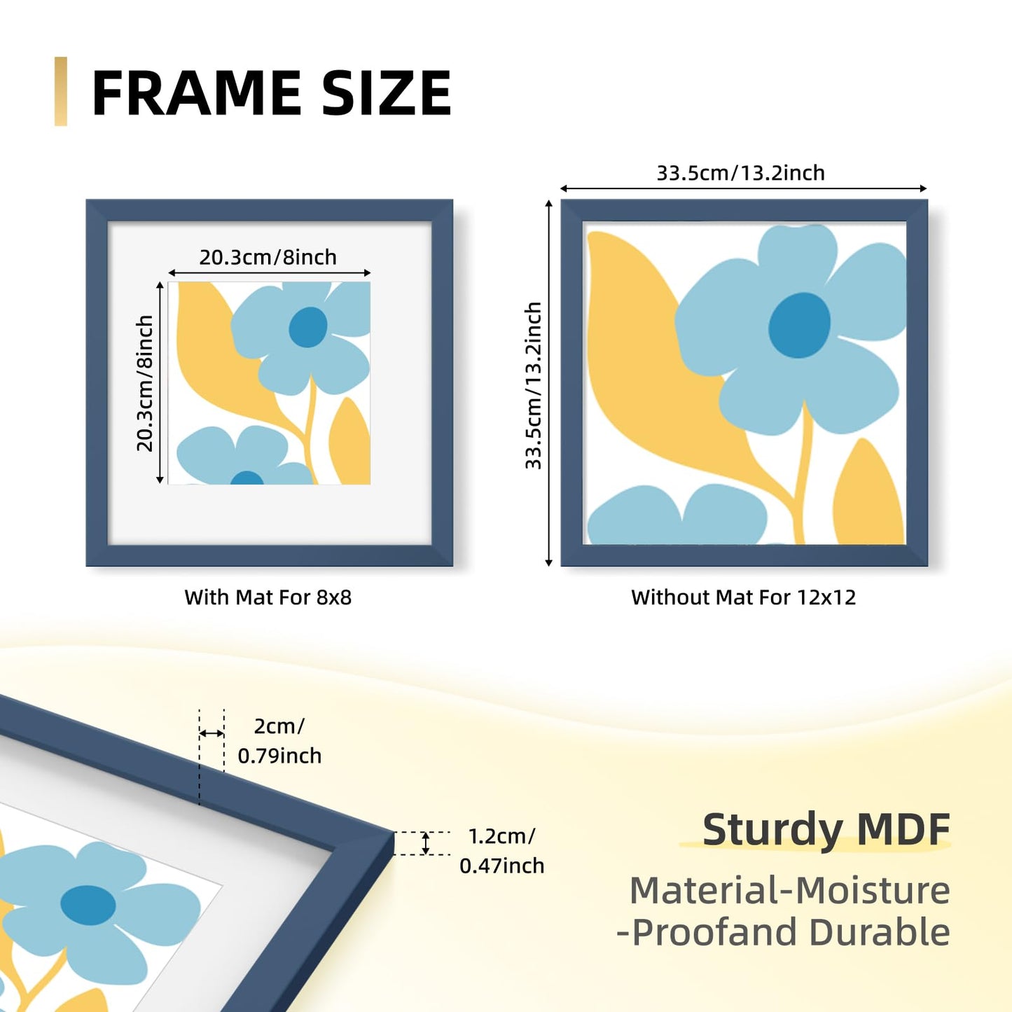 YESKAY 8x10 Picture Frame Set of 9, Display Pictures 5x7 with Mat or 8 x 10 Without Mat, Multi Photo Frames for Wall Mounting or Table Top Display, Blue BST326H
