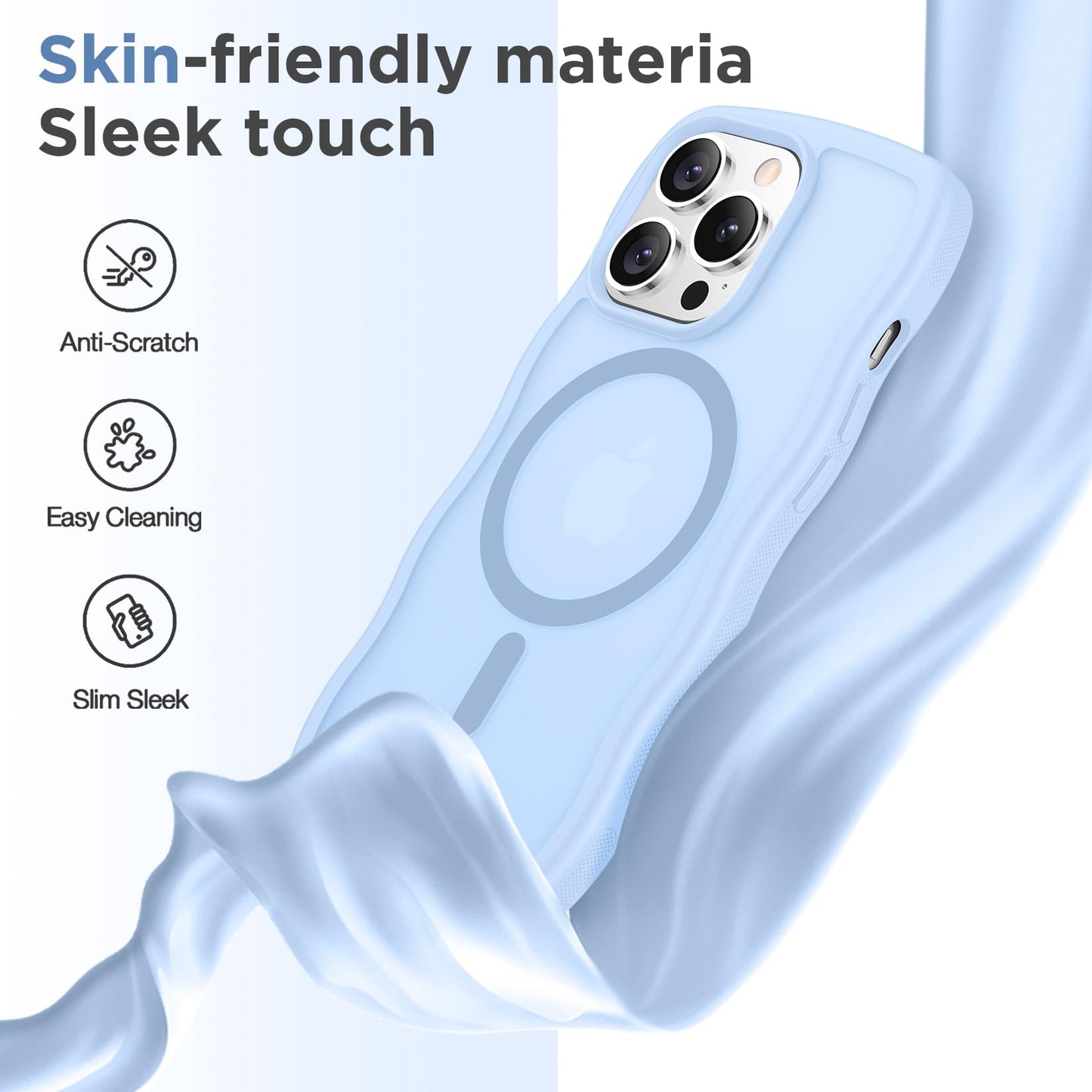 Magnetic for iPhone 13 Pro Case, Compatible with MagSafe Cute Wave Non-Slip Translucent Matte Easier Grip Shockproof Phone Case for iPhone 13 Pro, Black WN420