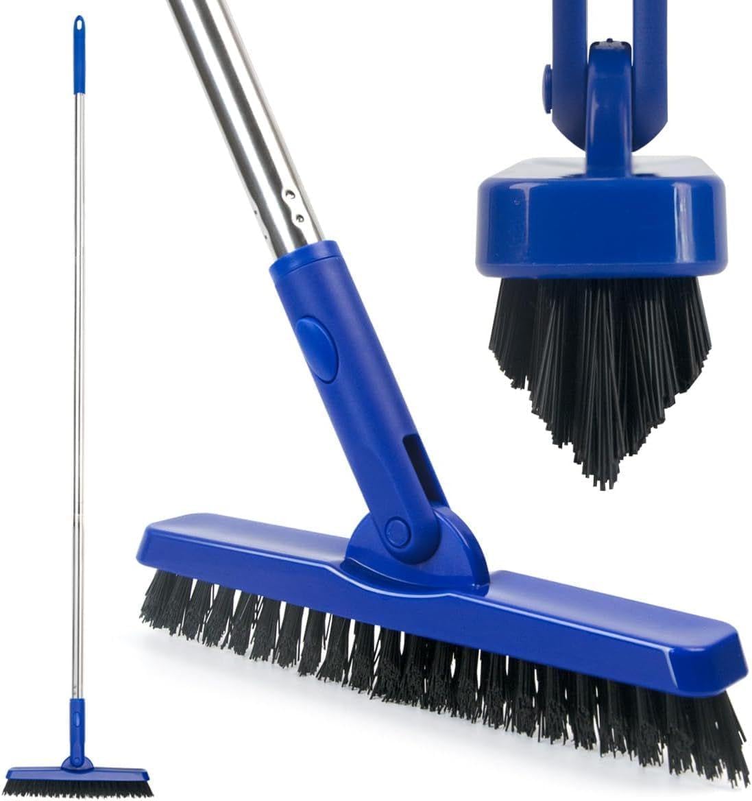 CELOX Heavy Duty Long Handle Scrub Brush, Tile Scrub Brush with Long Handle Stiff Bristles for Cleaning (Blue) BST326H
