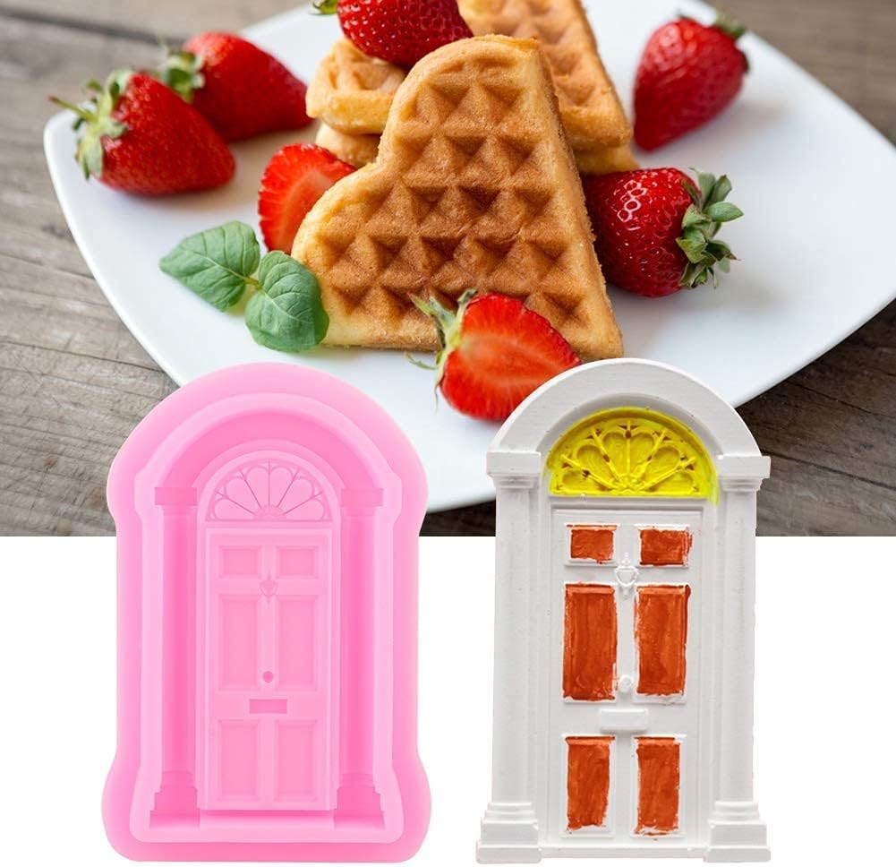 2Pcs Window Frame Fondant Cutter Silicone Mold for Cake Decorating with 3D Door House Castle Design Microwave Safe Dishwasher Safe Non Stick Flexible Baking Tool BST202
