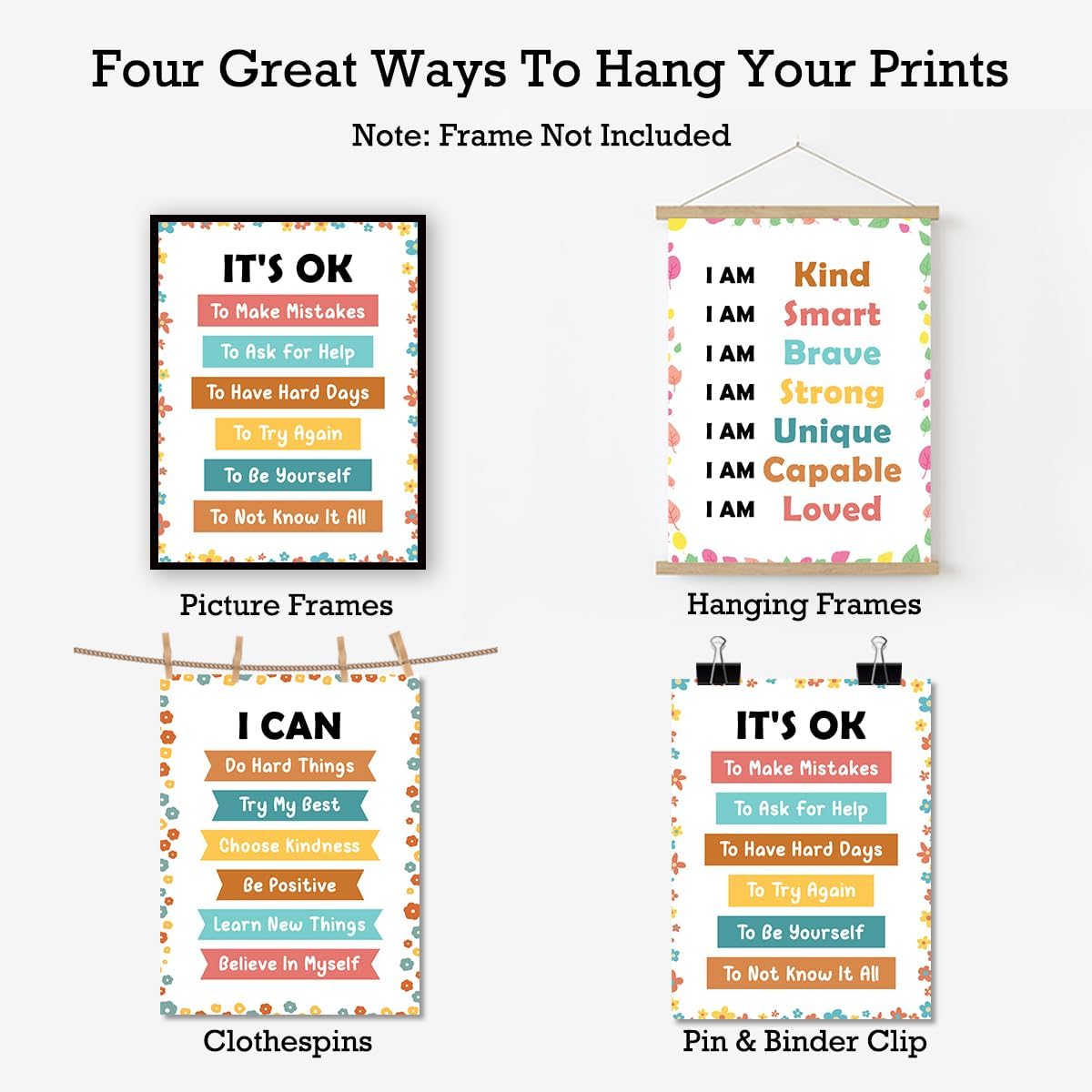 Positive Affirmations Posters for Kids,Inspirational Posters Prints Wall Art for Classroom Nursery Kids Room Home 11x14 Inch Unframed Set of 3 WN420