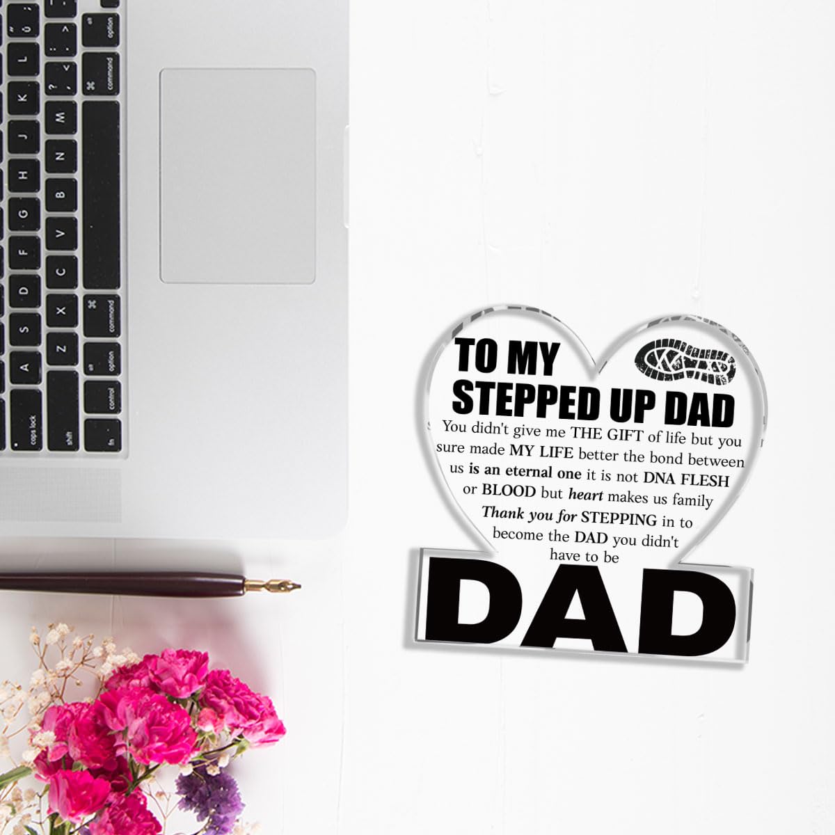 Fathers Day Bonus Dad Gifts Best Stepdad Gifts from Stepdaughter Stepson Funny Birthday Gift for Stepfather Heart Acrylic Sign Decor 4 X 4 Inches BST202