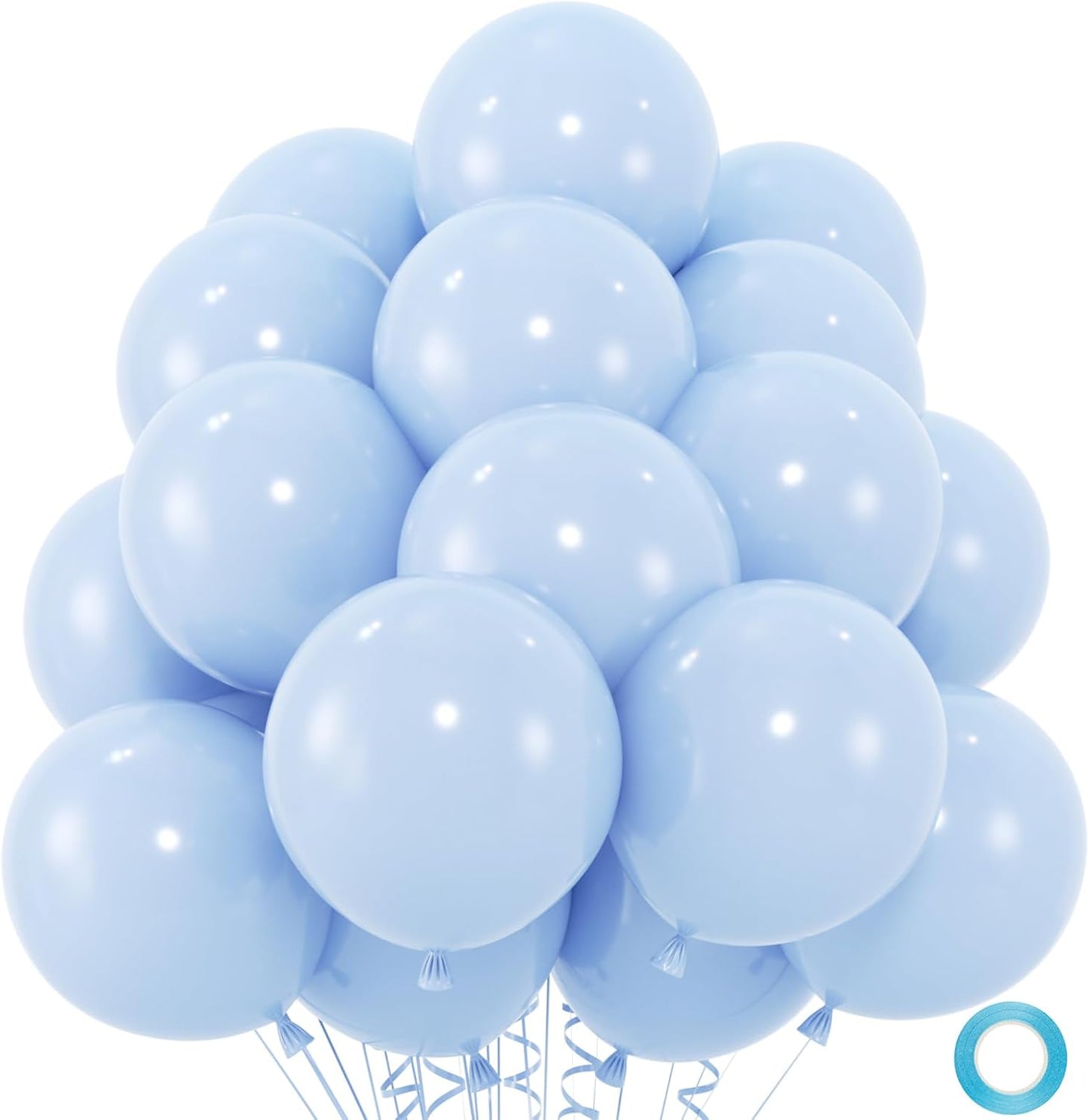 50pcs Pastel Blue Balloons, 12inch Light Blue Balloon for Birthday Baby Shower Gender Reveal Wedding Party Decoration (With Ribbon & Glue) BST326L