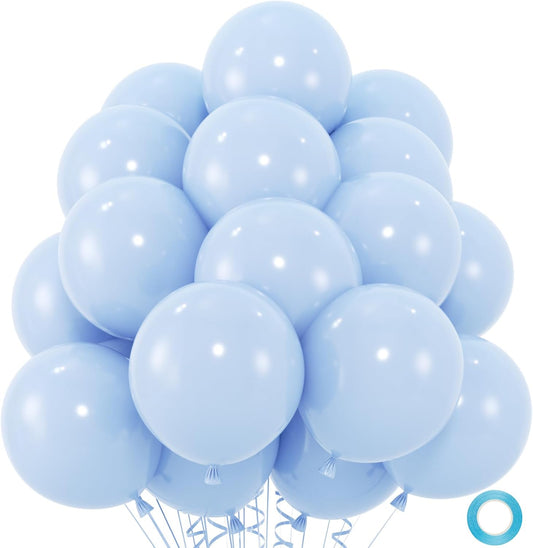 50pcs Pastel Blue Balloons, 12inch Light Blue Balloon for Birthday Baby Shower Gender Reveal Wedding Party Decoration (With Ribbon & Glue) BST326L