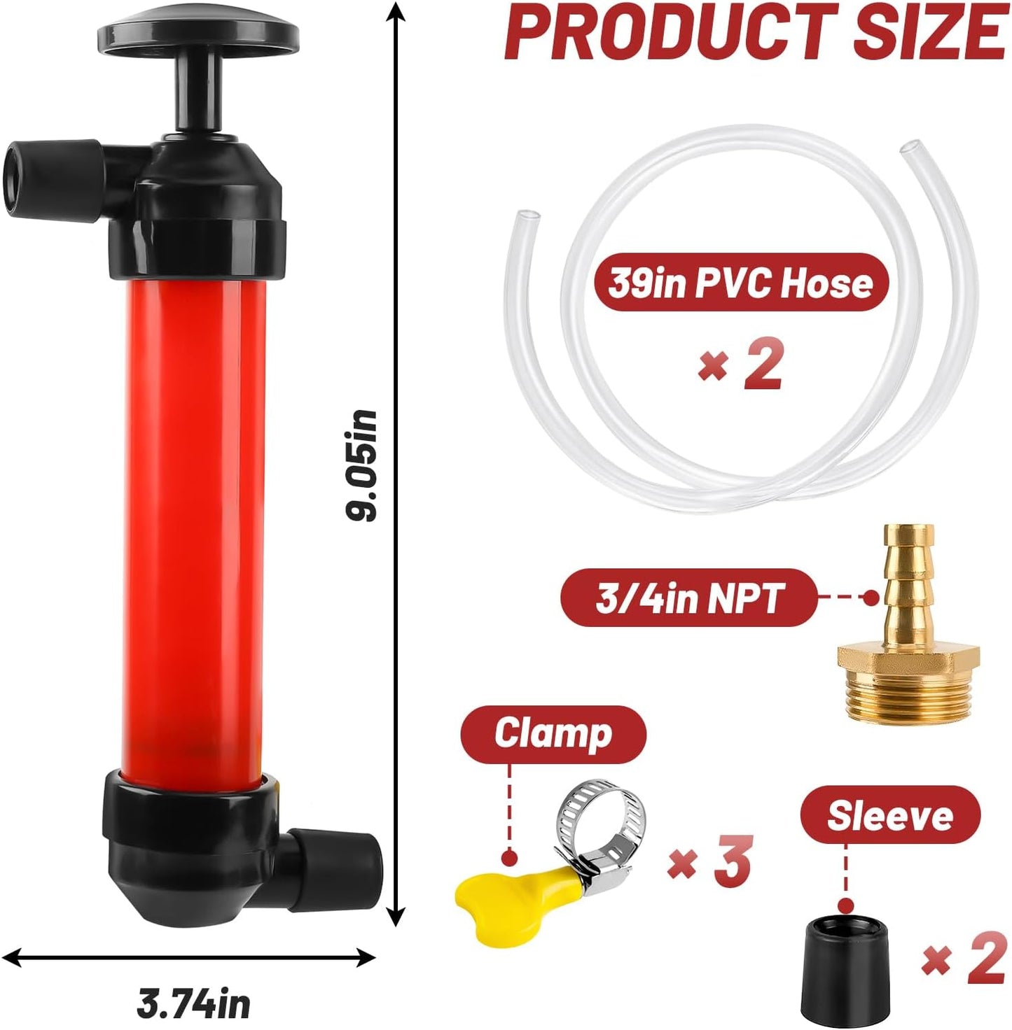 RV Antifreeze Hand Pump Kit, Siphon Water Liquid Fuel Transfer Manual Pump with 2 Clear PVC Hoses 3 Clamps for Protect RV RV Trailer Camper Boat Plumbing during Winterizing WN420
