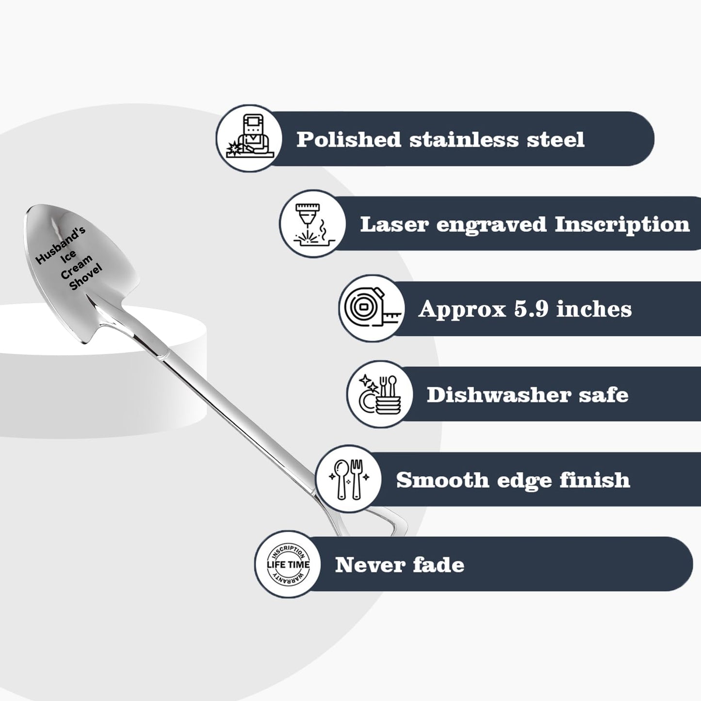 Dad Gifts - Gifts for dad from Daughter. Father Day Gifts for dad Ice Cream Spoon Scoop for Ice Cream Lovers, Father birthday Gifts Funny Engraved Stainless Steel Shovel WN420