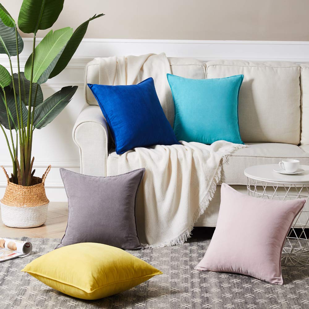 Fancy Homi 4 Packs Olive Green Decorative Throw Pillow Covers 18x18 inch, Super Soft Faux Suede Decor Square Pillow Covers 45x45 cm, Solid Cushion Cover for Couch Living Room Sofa Bedroom BST220