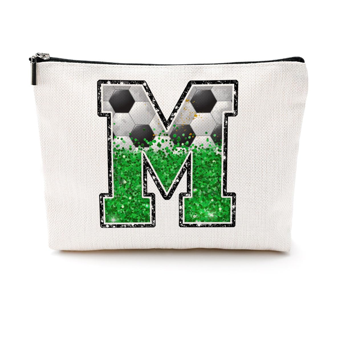 Soccer Gifts Initial Makeup Bag Soccer Girl Gifts Cosmetic Bag Letter D | Monogrammed Zipper Pouch Soccer Accessories for Girls Women Player Coaches Friend Graduation Birthday Gifts BST202