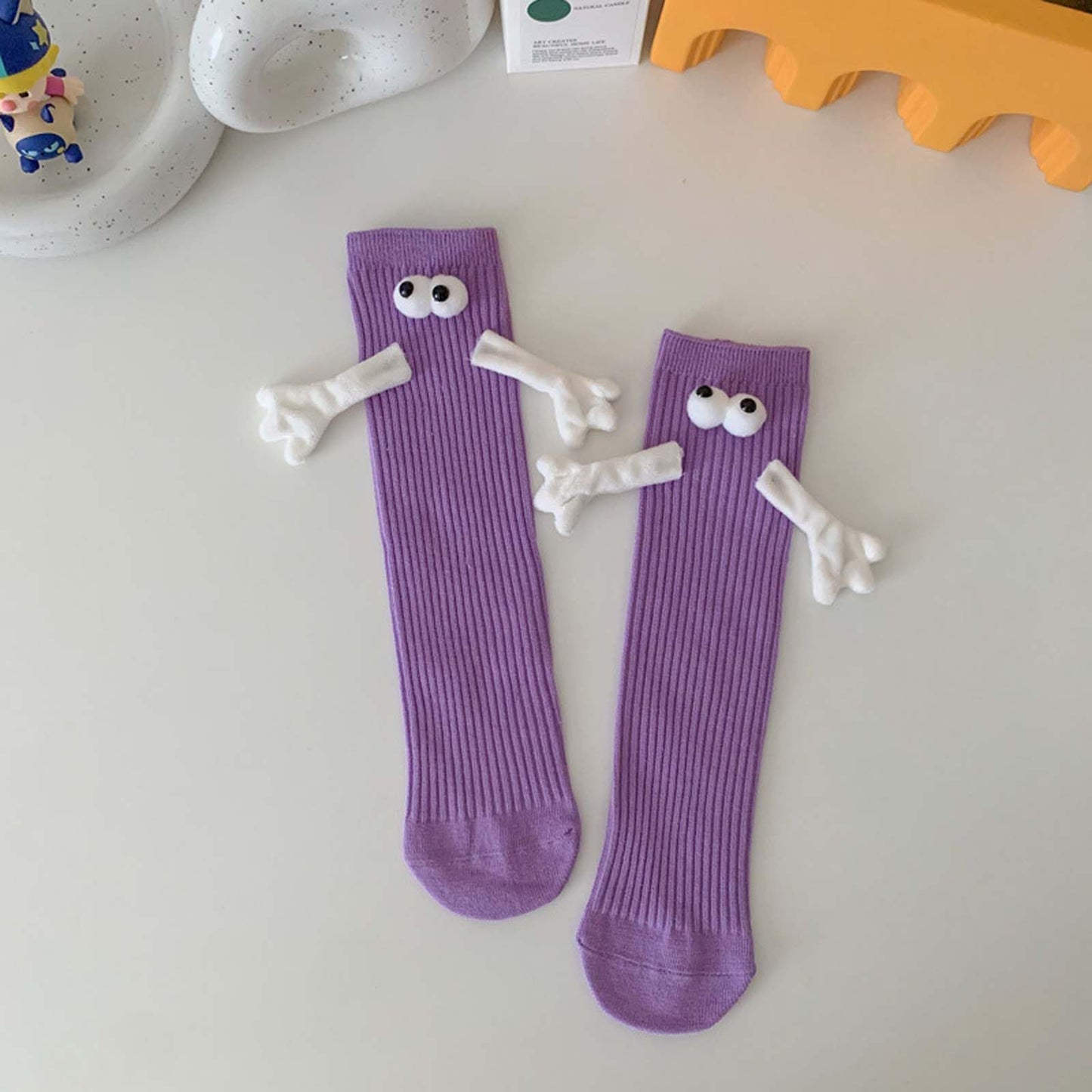 ARTSIM Magnetic Hand Holding Socks for Couple Friends Kids - 3D Doll Mid-Tube Cute Novelty Xmas Socks BST326H