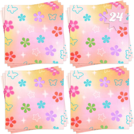 xo, Fetti Groovy Y2K Paper Napkins - 3-ply, 25 pcs | Rainbow Kids Party Decorations, Girls Bachelorette Supplies, Butterfly Birthday Tablescape, Pastel Flower Decor BST326L