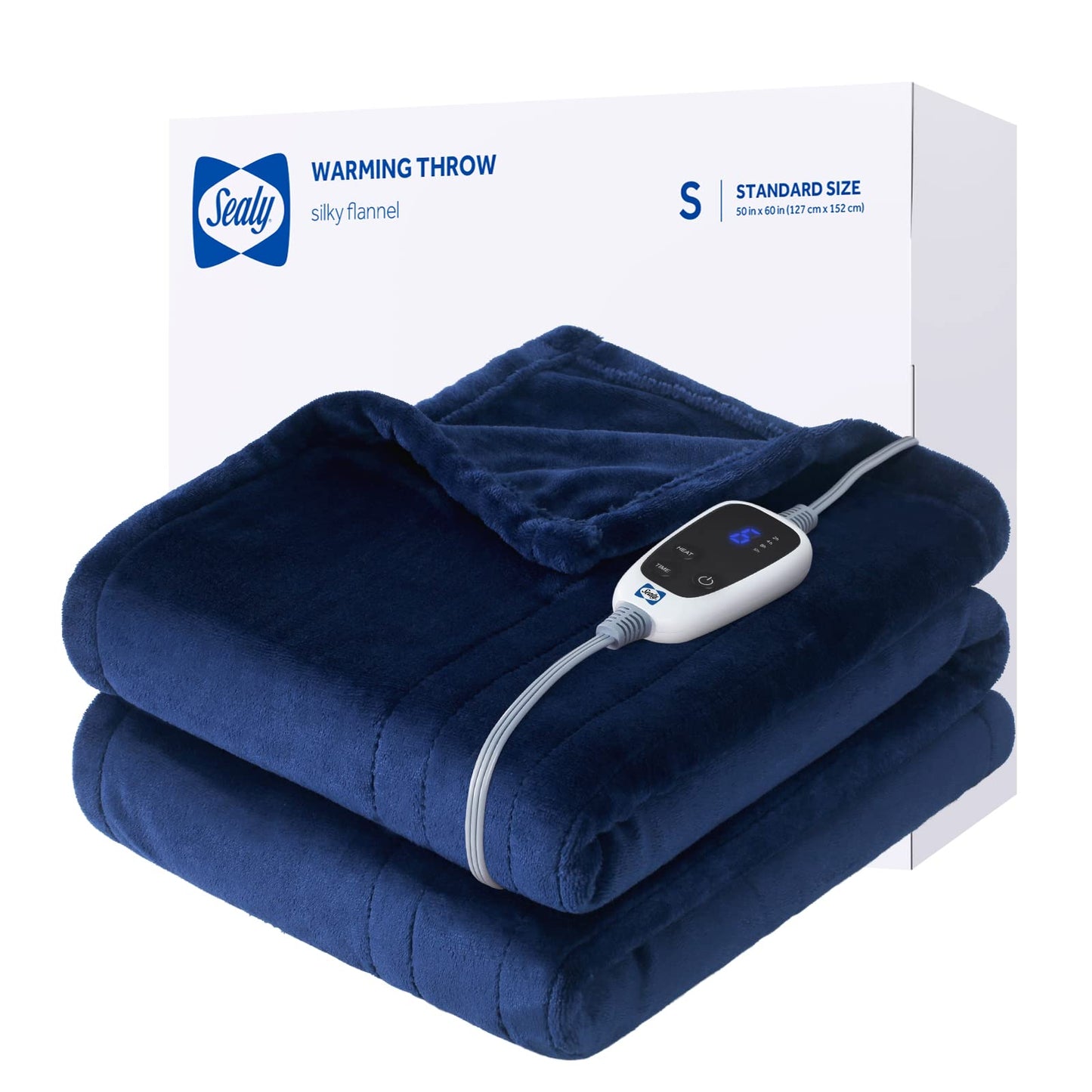 Sealy Heated Electric Blanket Queen Size, Flannel Electric Blanket with 10 Heating Levels & 1-12 Hours Auto Shut Off, Fast Heating Warming Blanket, Machine Washable, Grey, 84 x 90 Inch