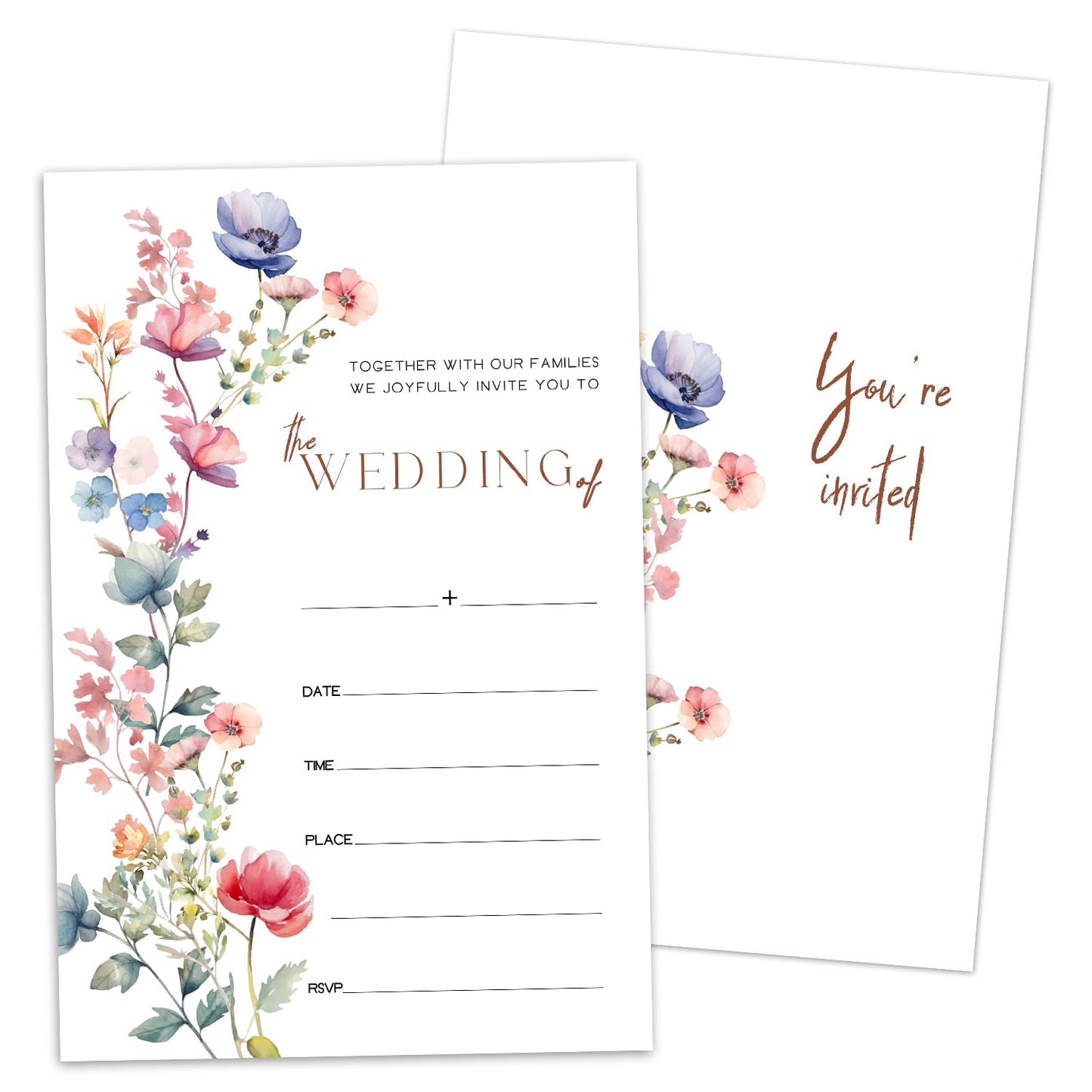 50 Years Anniversary Bridal Shower Invitations Cards, Set of 25 Gold Foil Floral Fill in Style 50th Year Wedding Invites Cards with Envelopes for Couples Marriage Party Supplies-T05 WN420