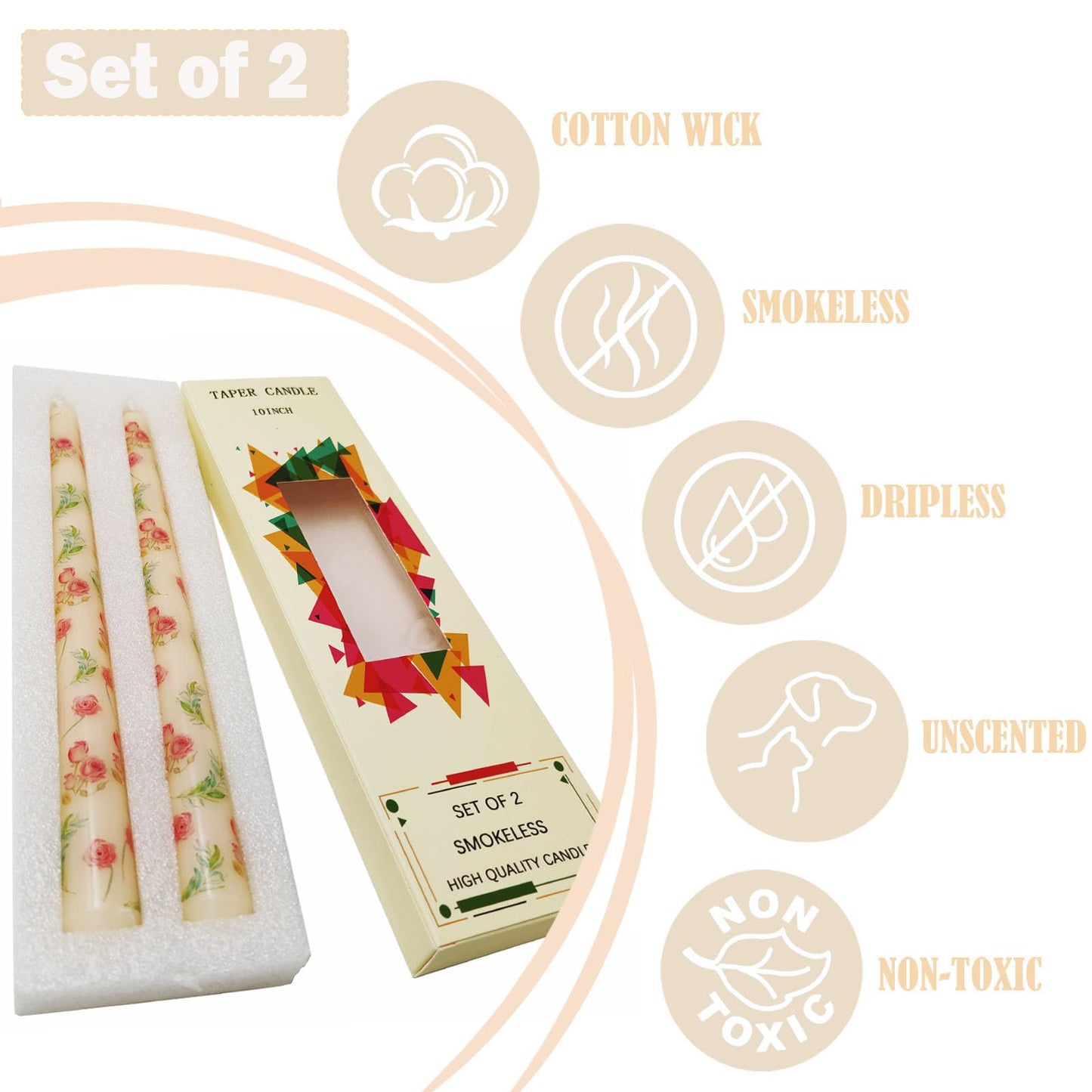 10 Inch Decorative Taper Candles, 4 Pack Birthday Balloon Print Candlesticks, Unscented Dripless Candles with Long Burn Time for Party, Holiday Table & Home Decor BST326H