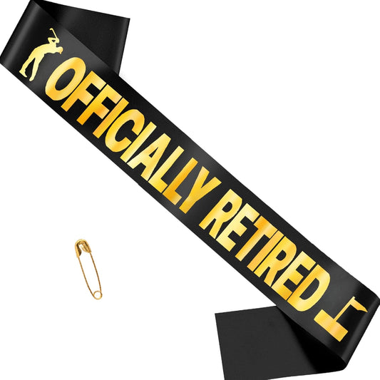 Officially Retired Sash - Elegant Black Fabric with Gold Lettering, Retirement Party Accessories for Women, Man, Retiree Celebration, Gift for Coworkers BST220