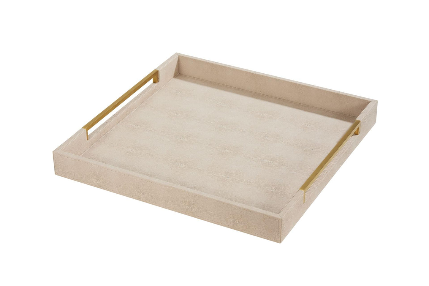 Sagala 16"x16" Ivory Shagreen Leather Serving Tray with Handles for Ottoman Coffee Table, Stylish Decorative Tray for Living Room Modern Home Decor (Ivory-Black, Square 16") BST220