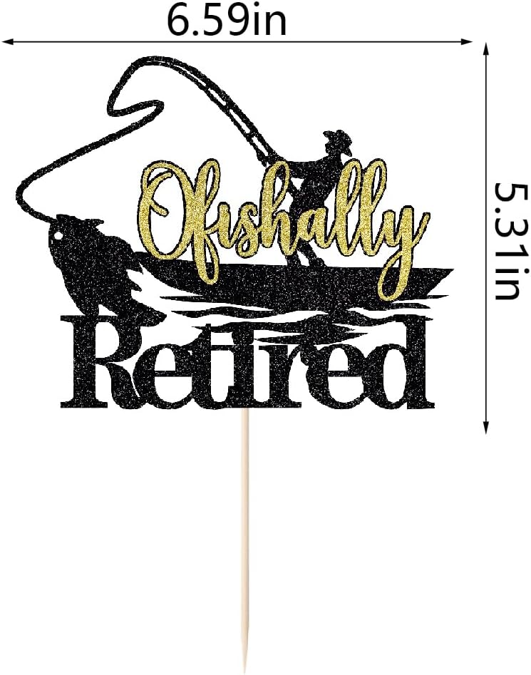 Sleyberoy ‌Officially Retired Cake Topper - Fishing Cake Topper, Gone Fishing Fisherman Themed Retirement Party Supplies WN420