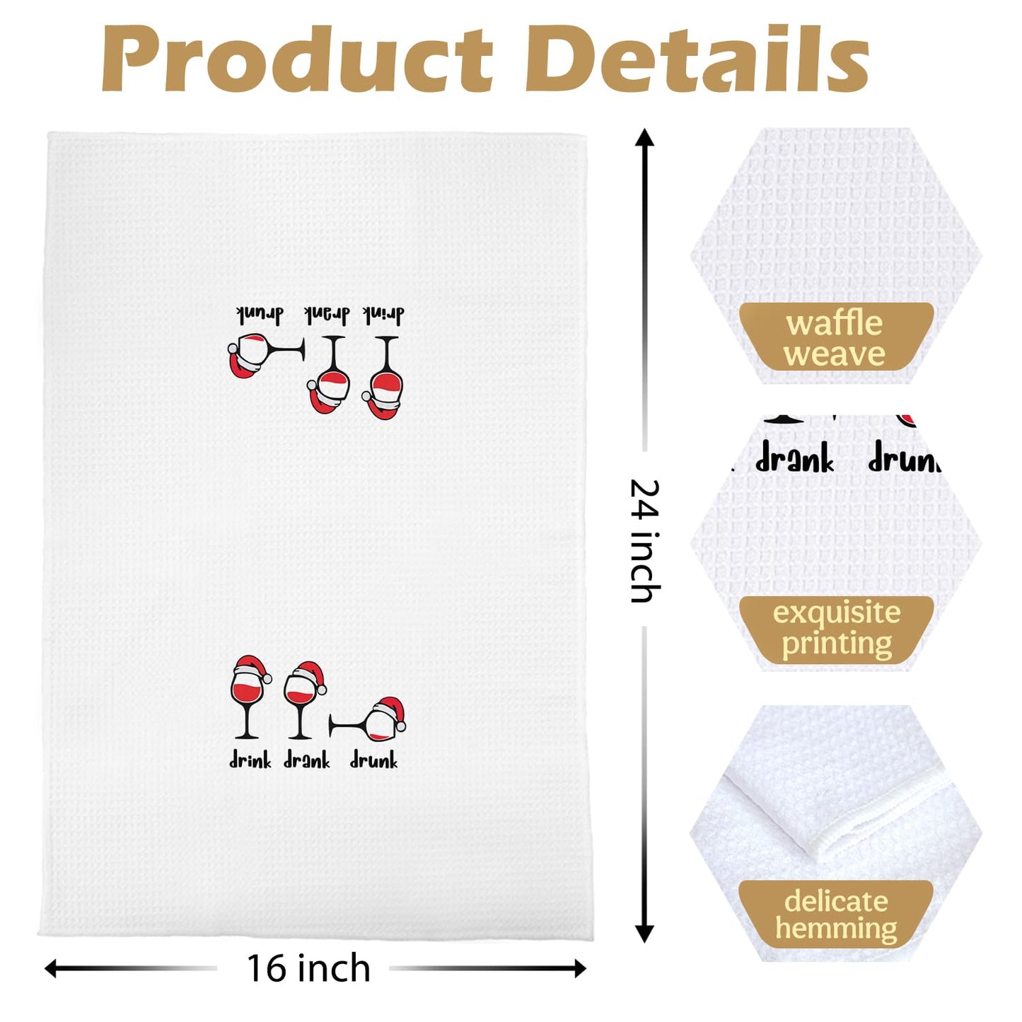 Funny Wine Kitchen Decor - Wine Gifts Waffle Dish Towels for Kitchen, Hostess Gifts Hand Towels, Housewarming Gift Tea Towel, 16x24 Inch BST220