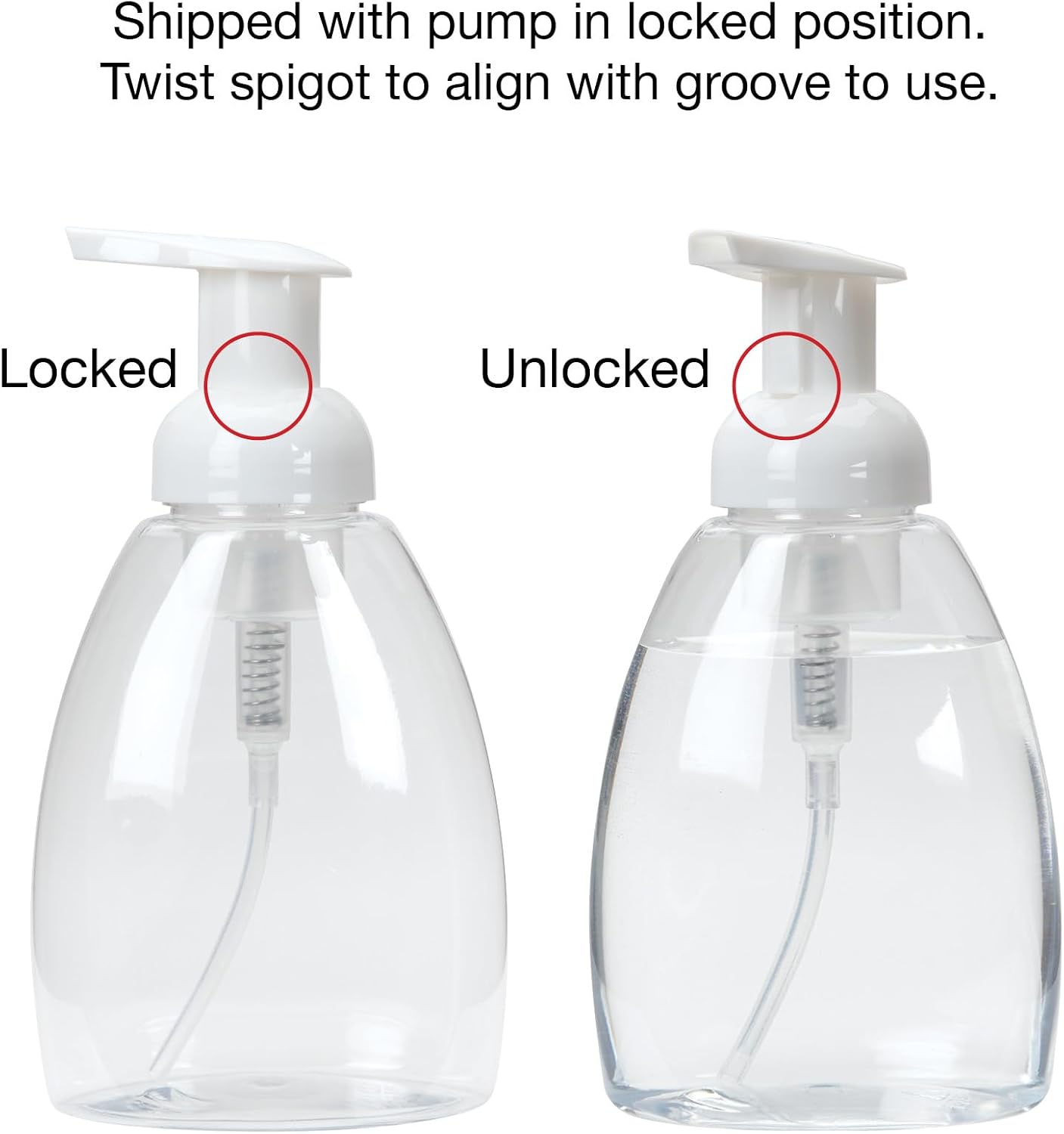 Ginger Lily Farms Foaming Soap Dispenser, Refillable Plastic Pump Bottles for Liquid Hand Soap, 12 oz. Clear Bottle with White Pump, 2-Pack WN420